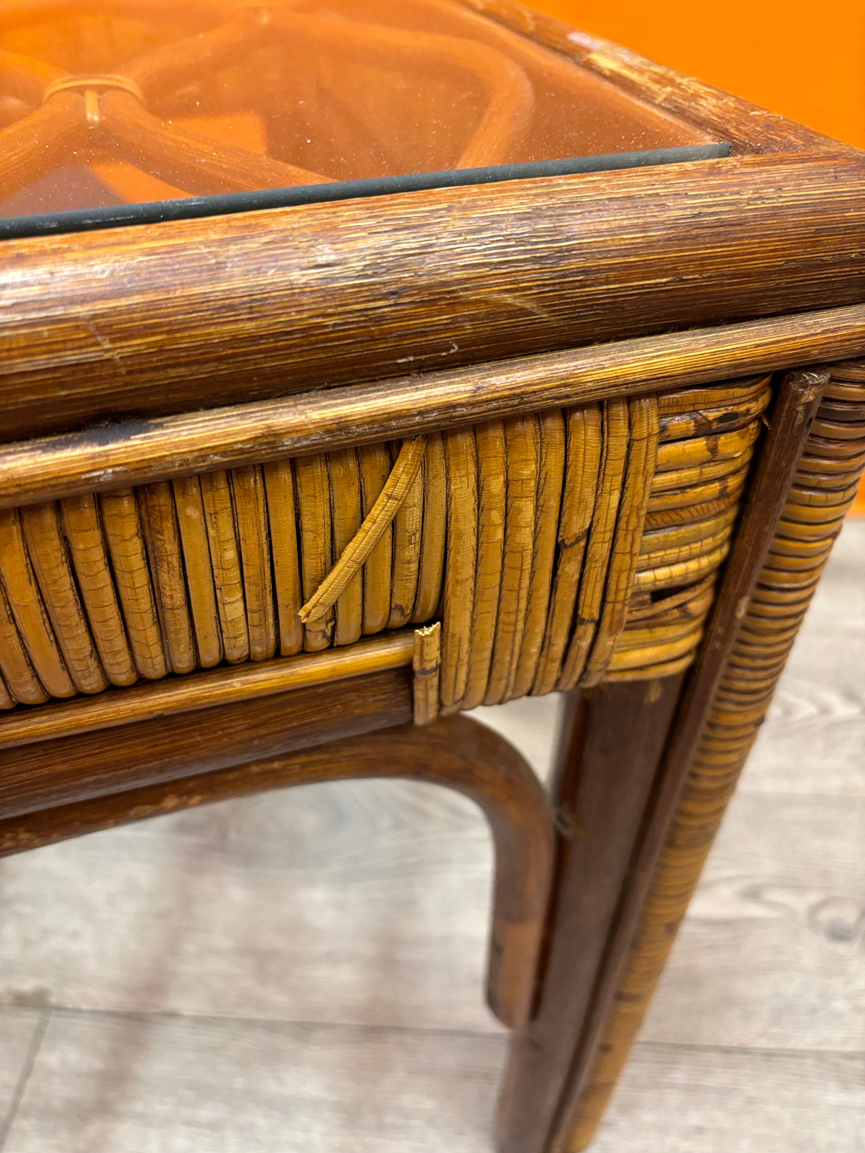 Rattan & Glass Side Table