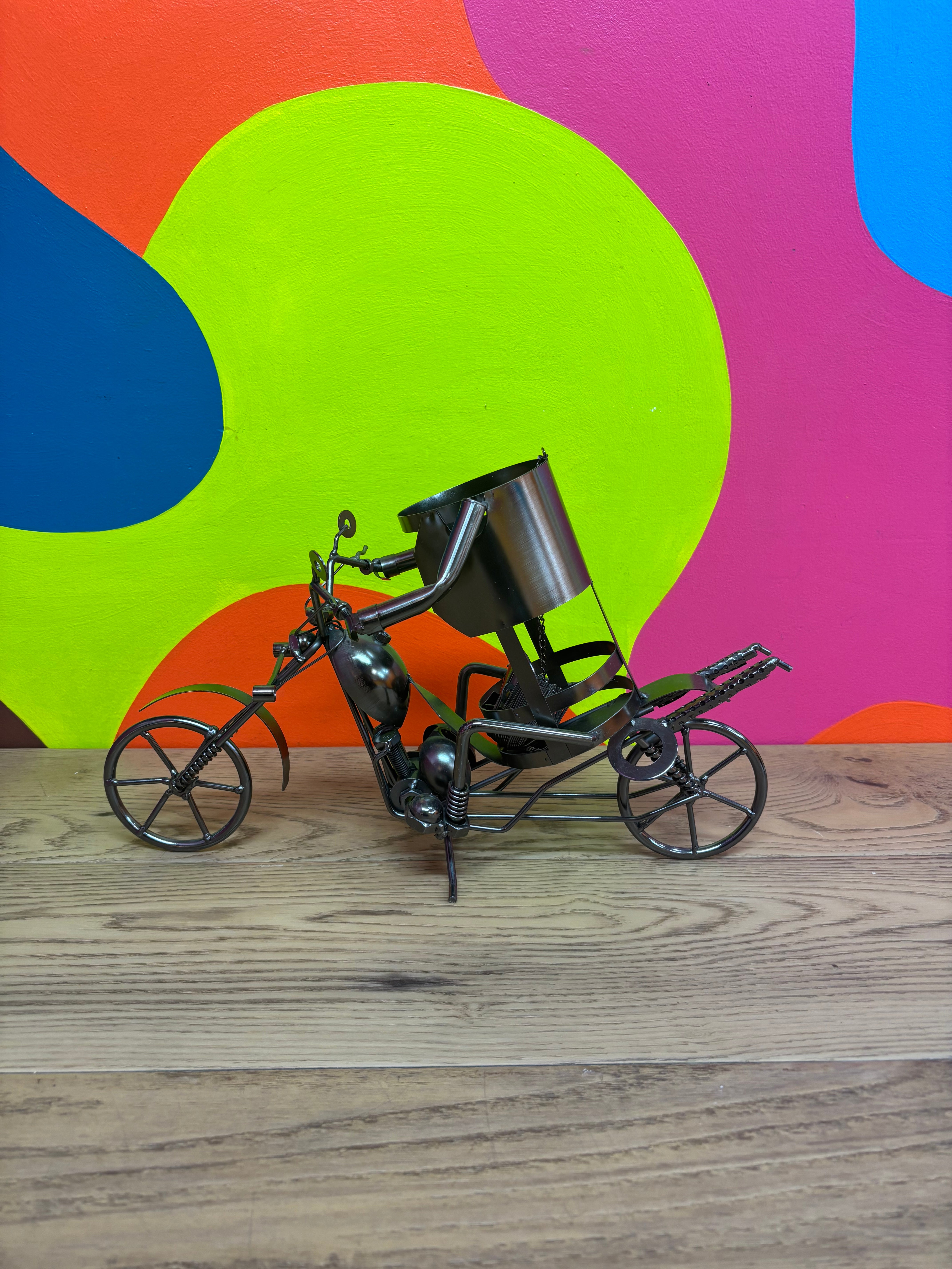 Motorcycle Wine Bottle Holder Metal Sculpture