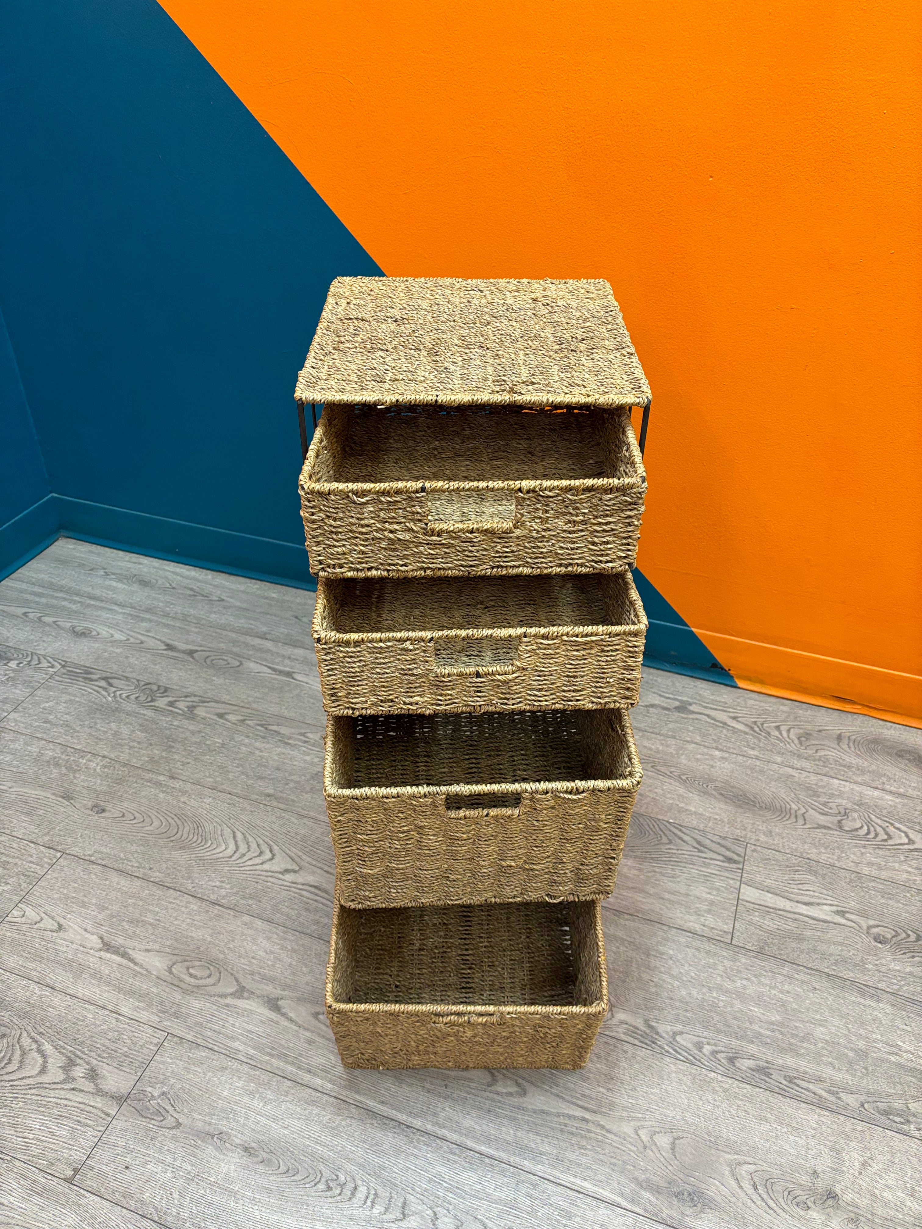 4 Drawer Wicker Storage Tower