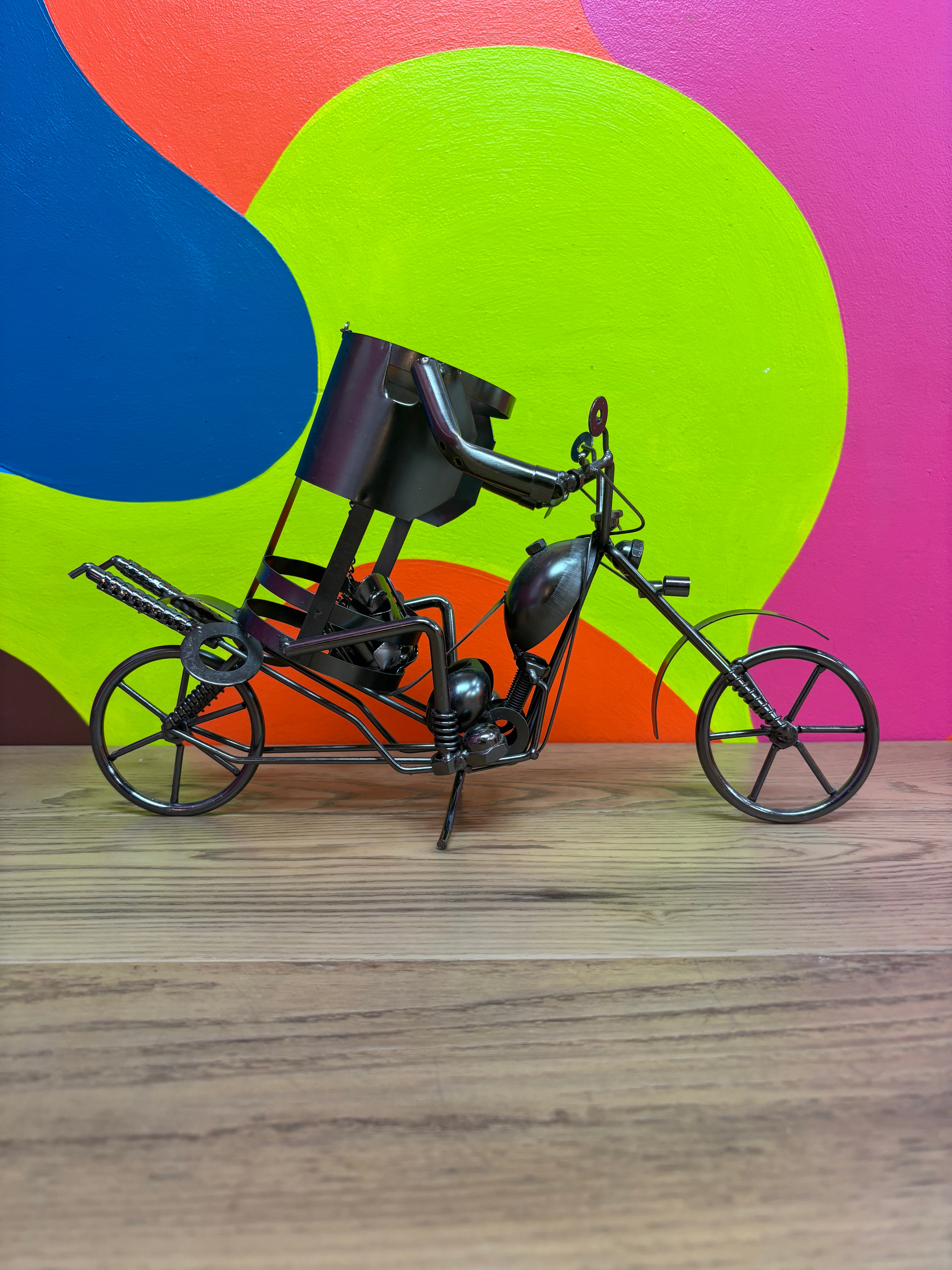 Motorcycle Wine Bottle Holder Metal Sculpture