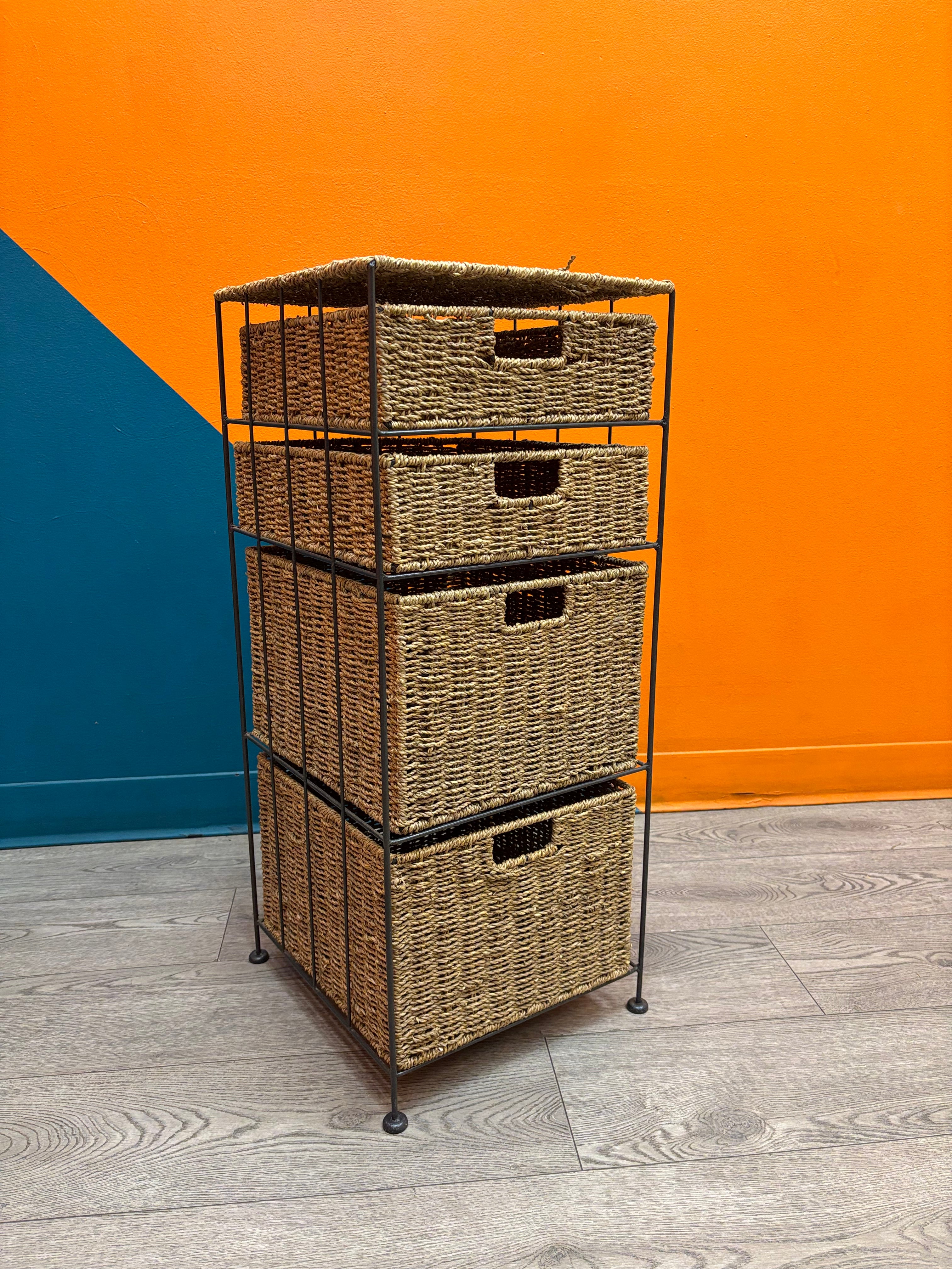 4 Drawer Wicker Storage Tower
