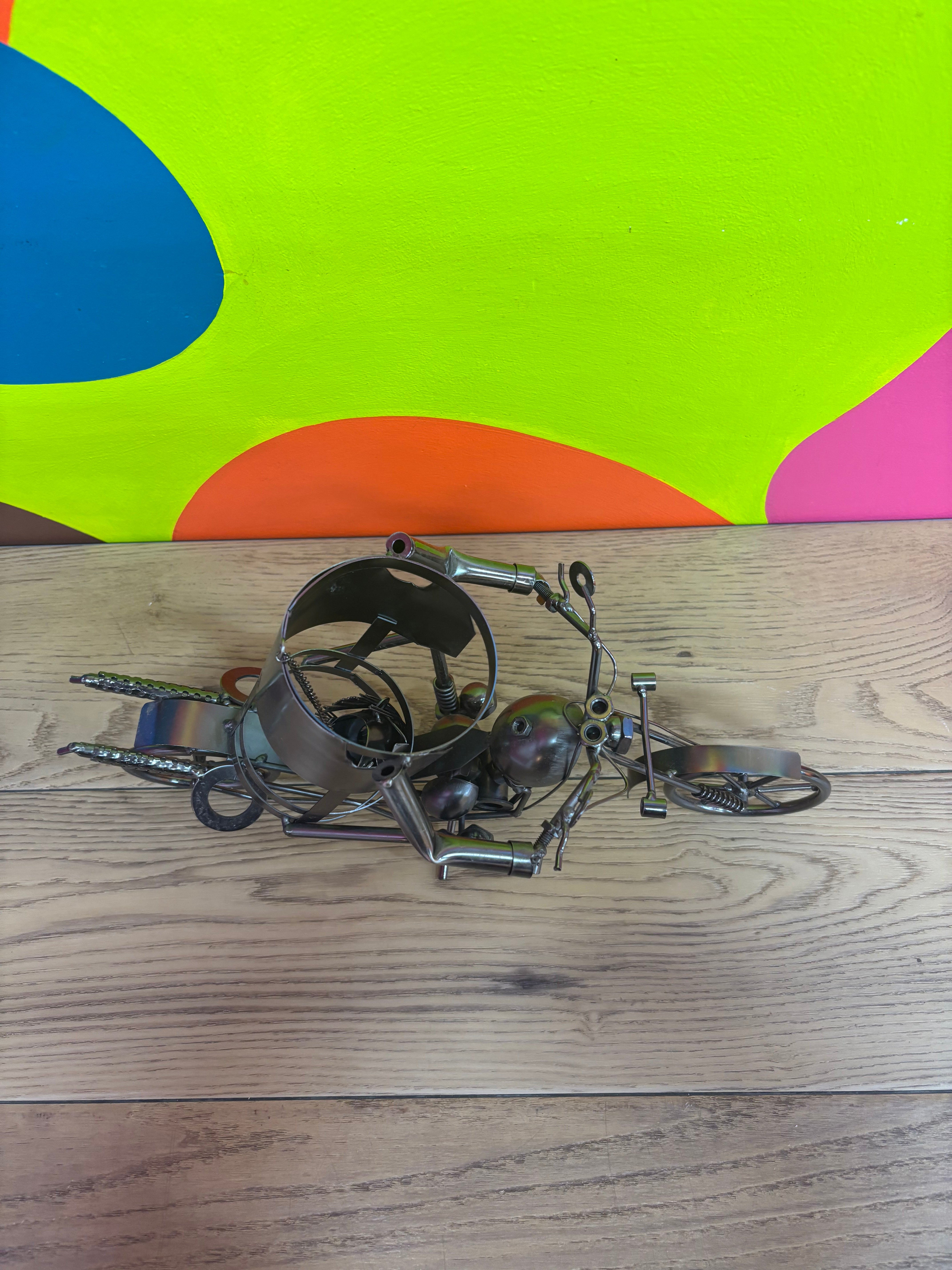 Motorcycle Wine Bottle Holder Metal Sculpture