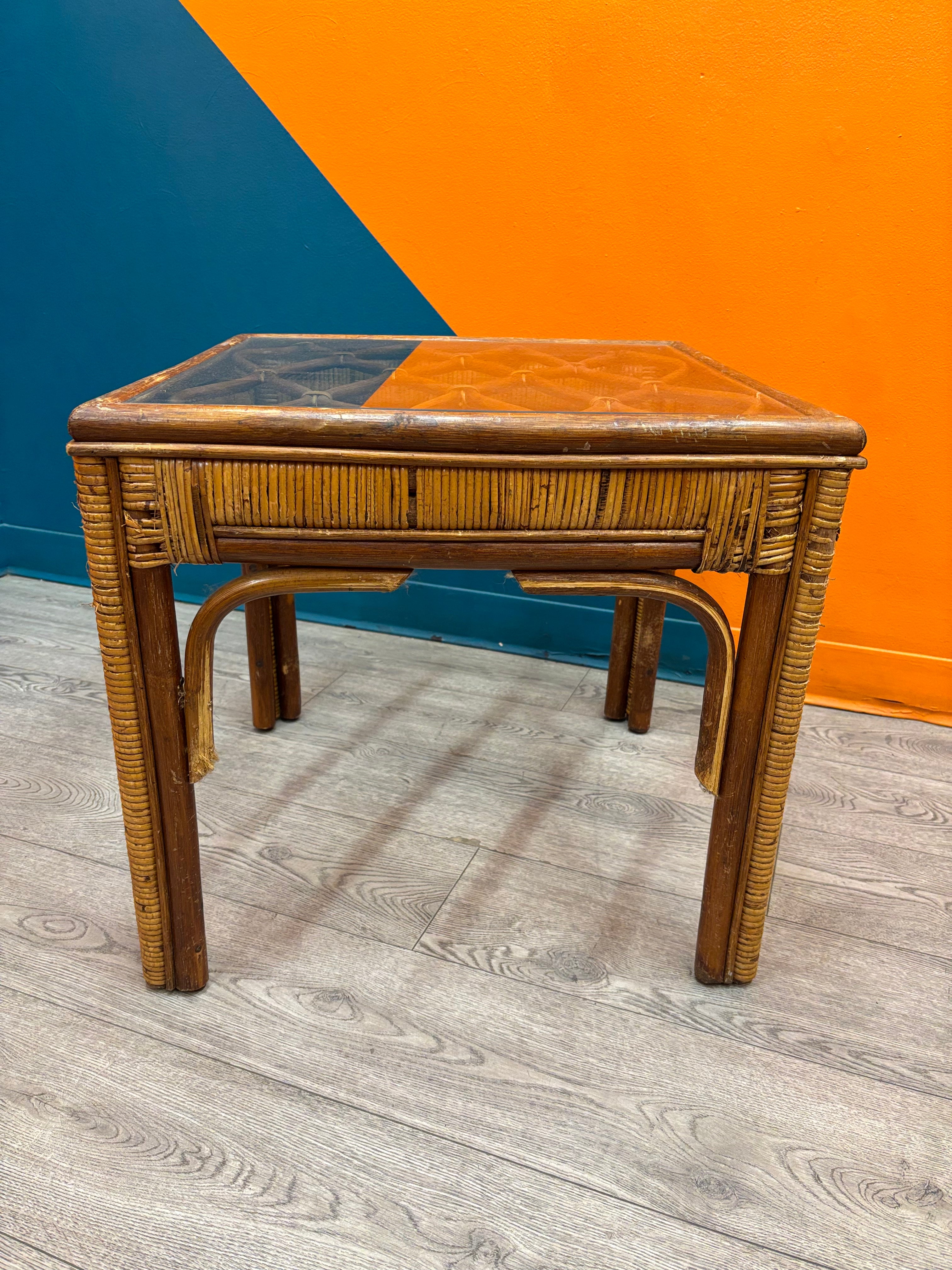 Rattan & Glass Side Table