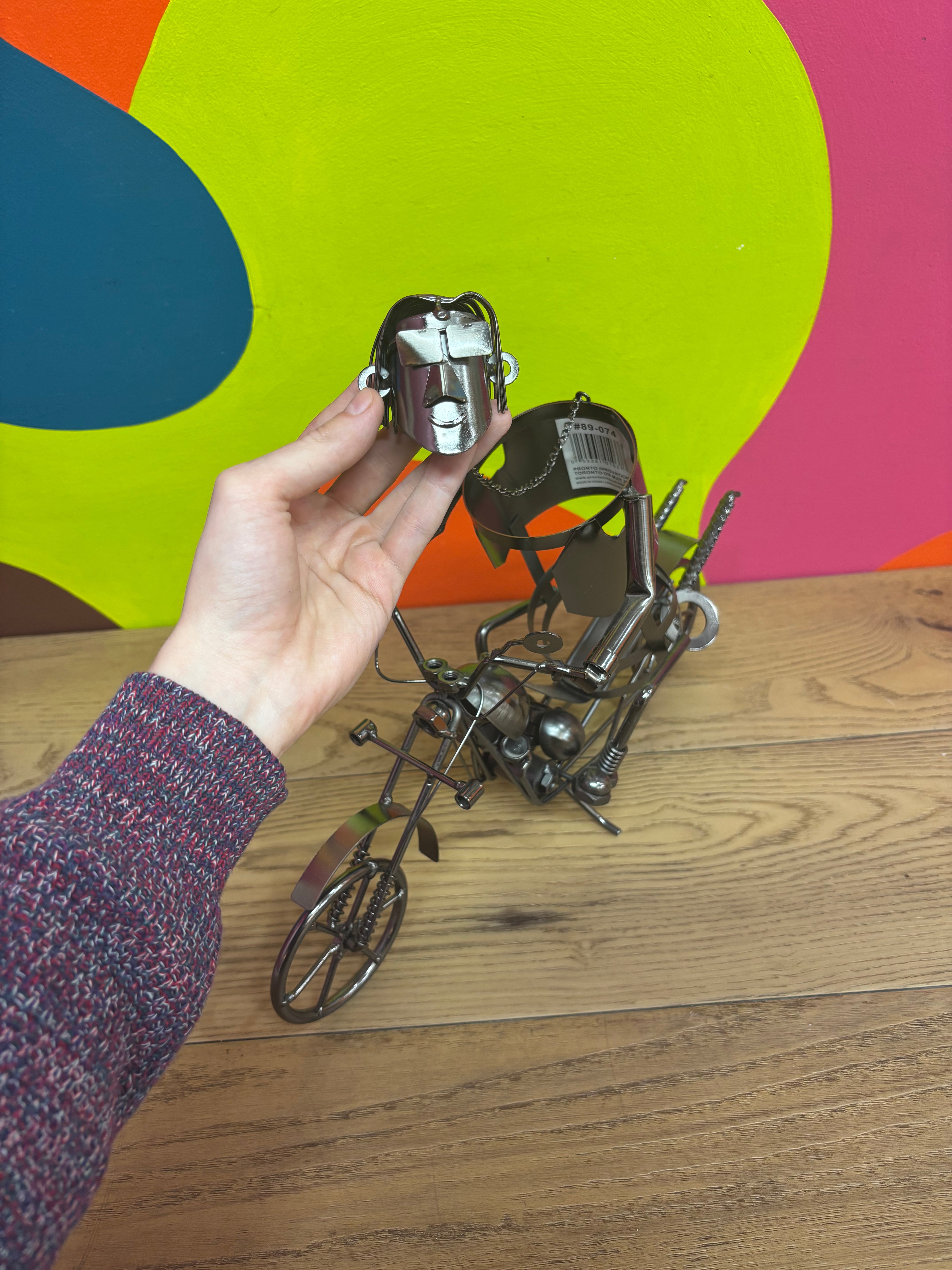 Motorcycle Wine Bottle Holder Metal Sculpture