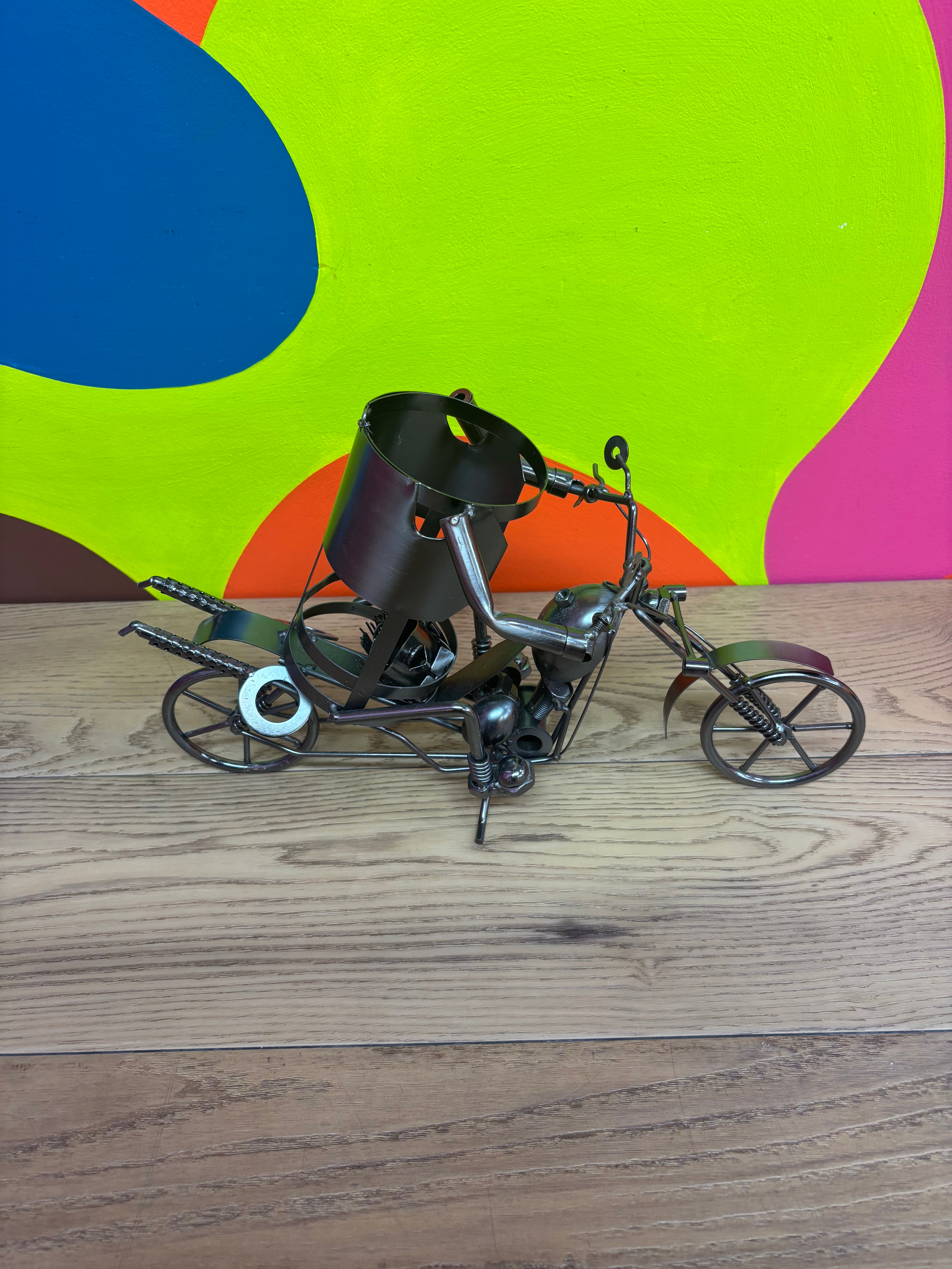 Motorcycle Wine Bottle Holder Metal Sculpture