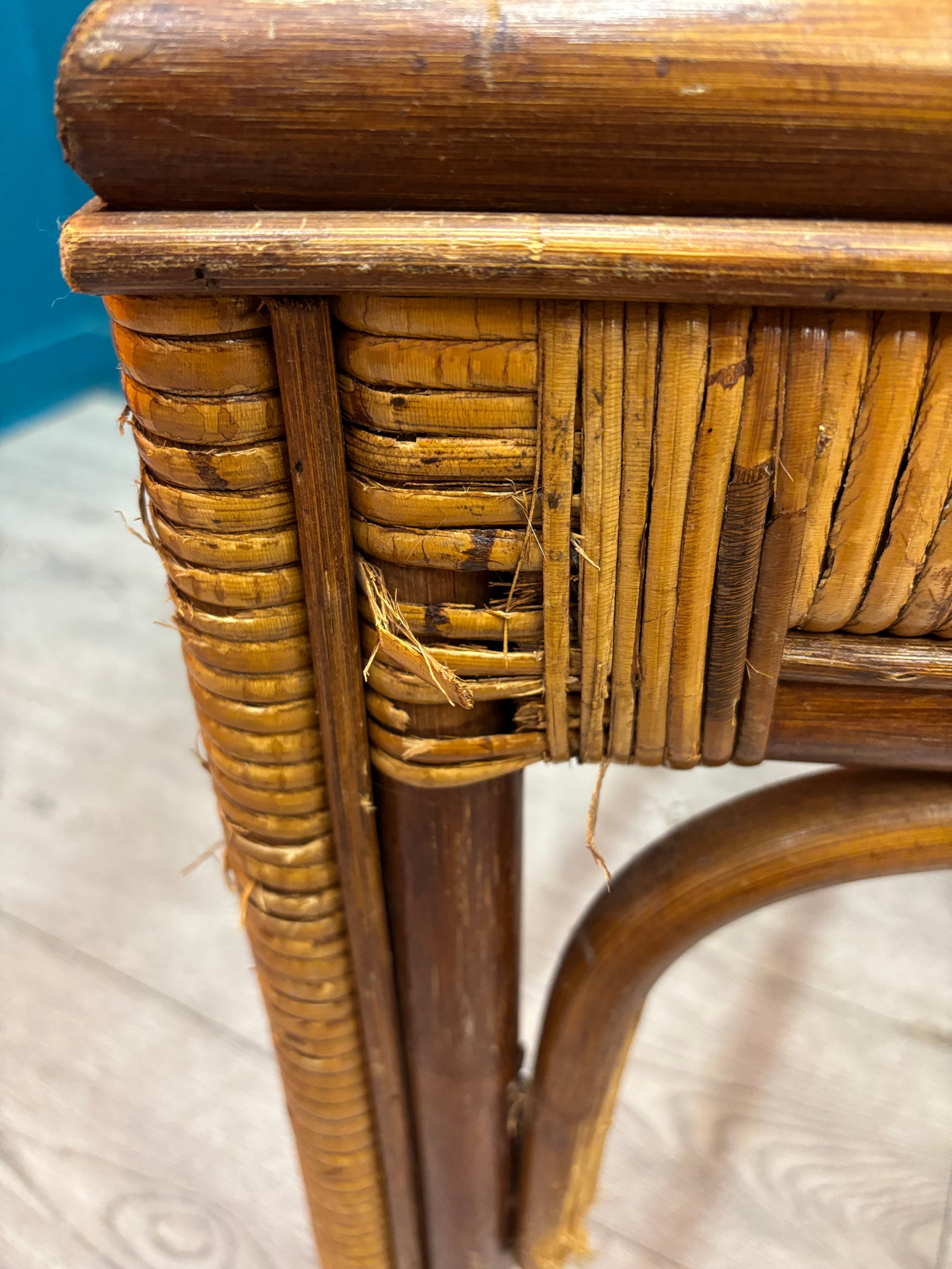Rattan & Glass Side Table