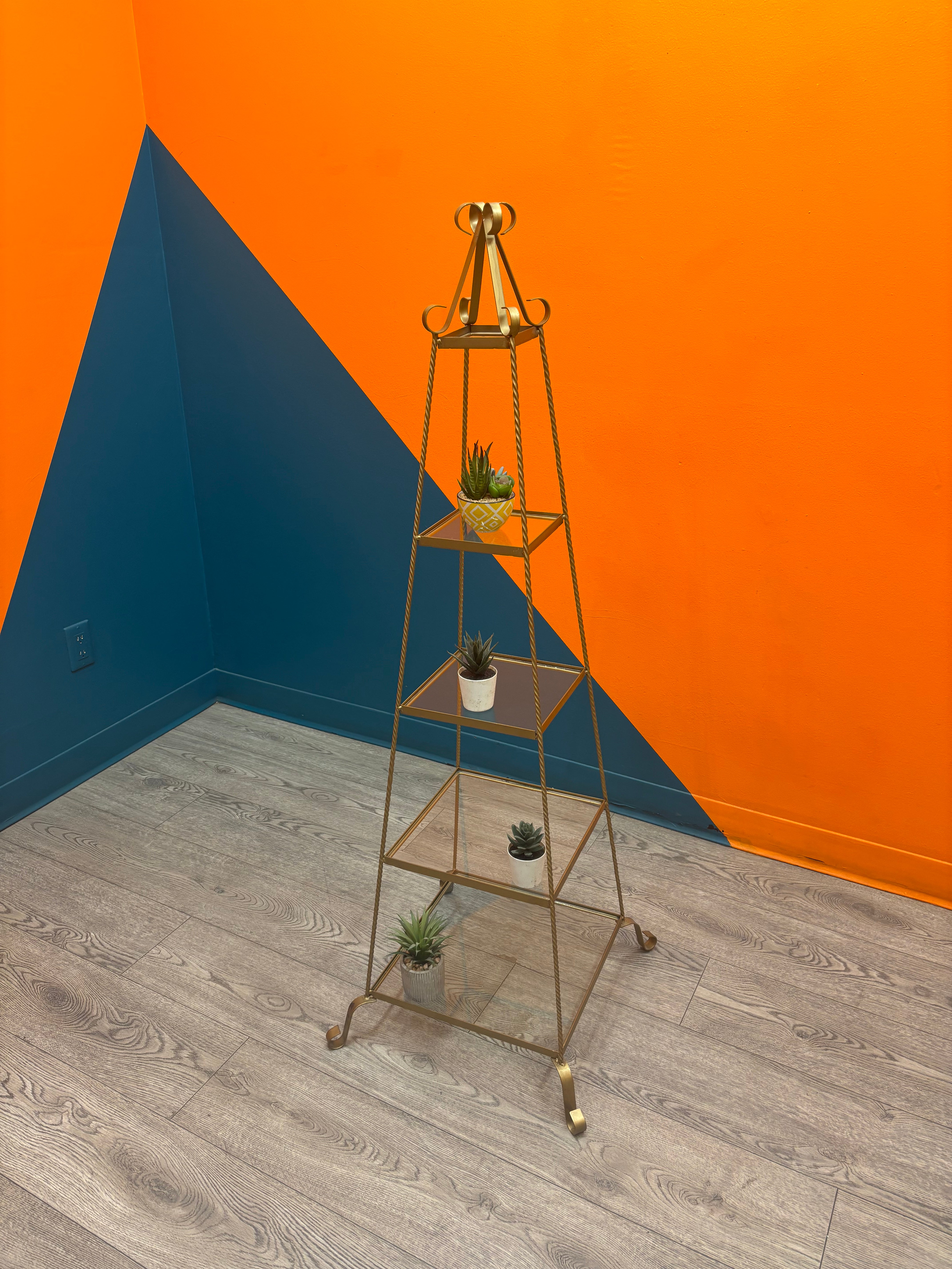 4-Tier Pyramid Metal and Glass Shelf
