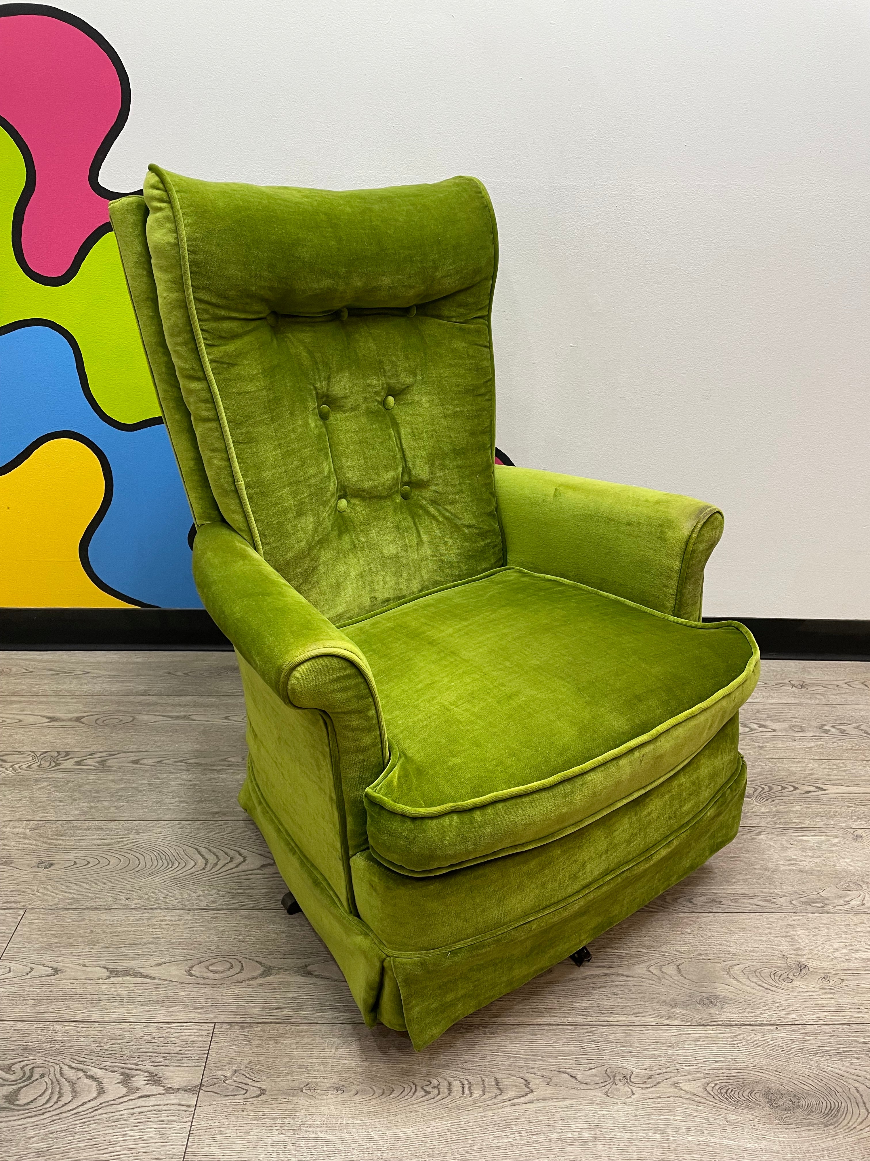 Green Velvet Swivel Armchair