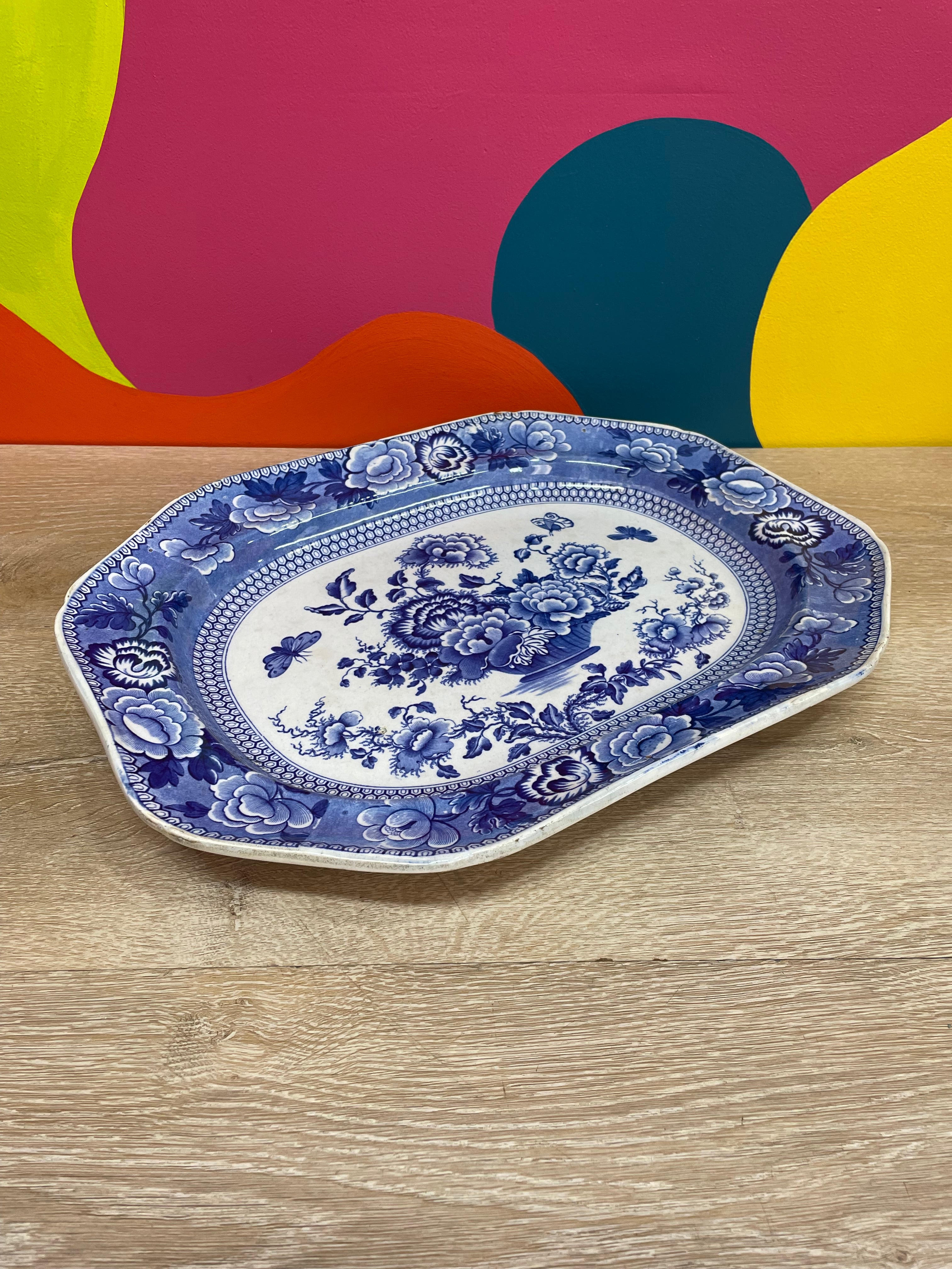 Blue Flower Ceramic Meat Platter