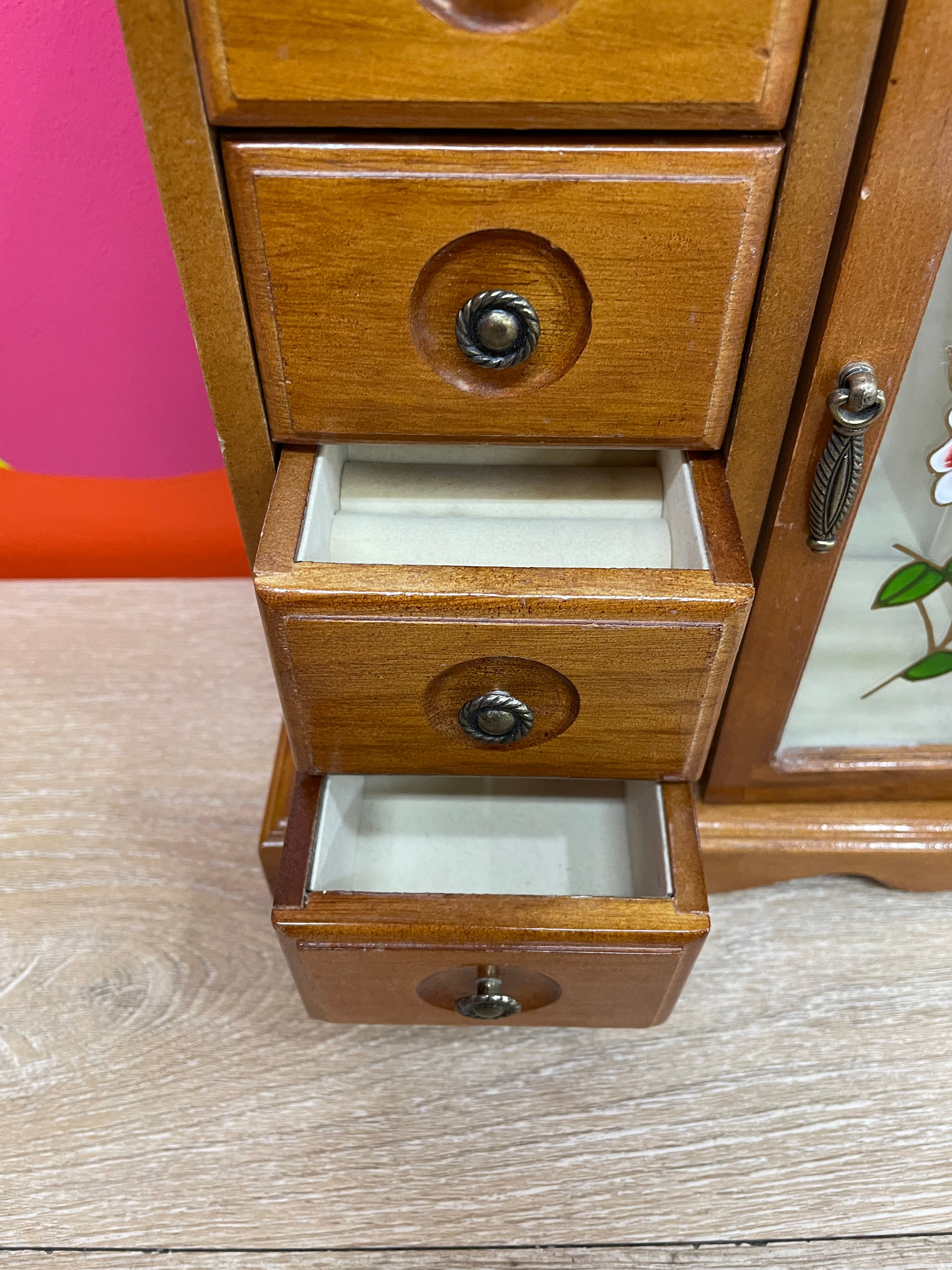 Wood & Floral Glass Jewelry Box