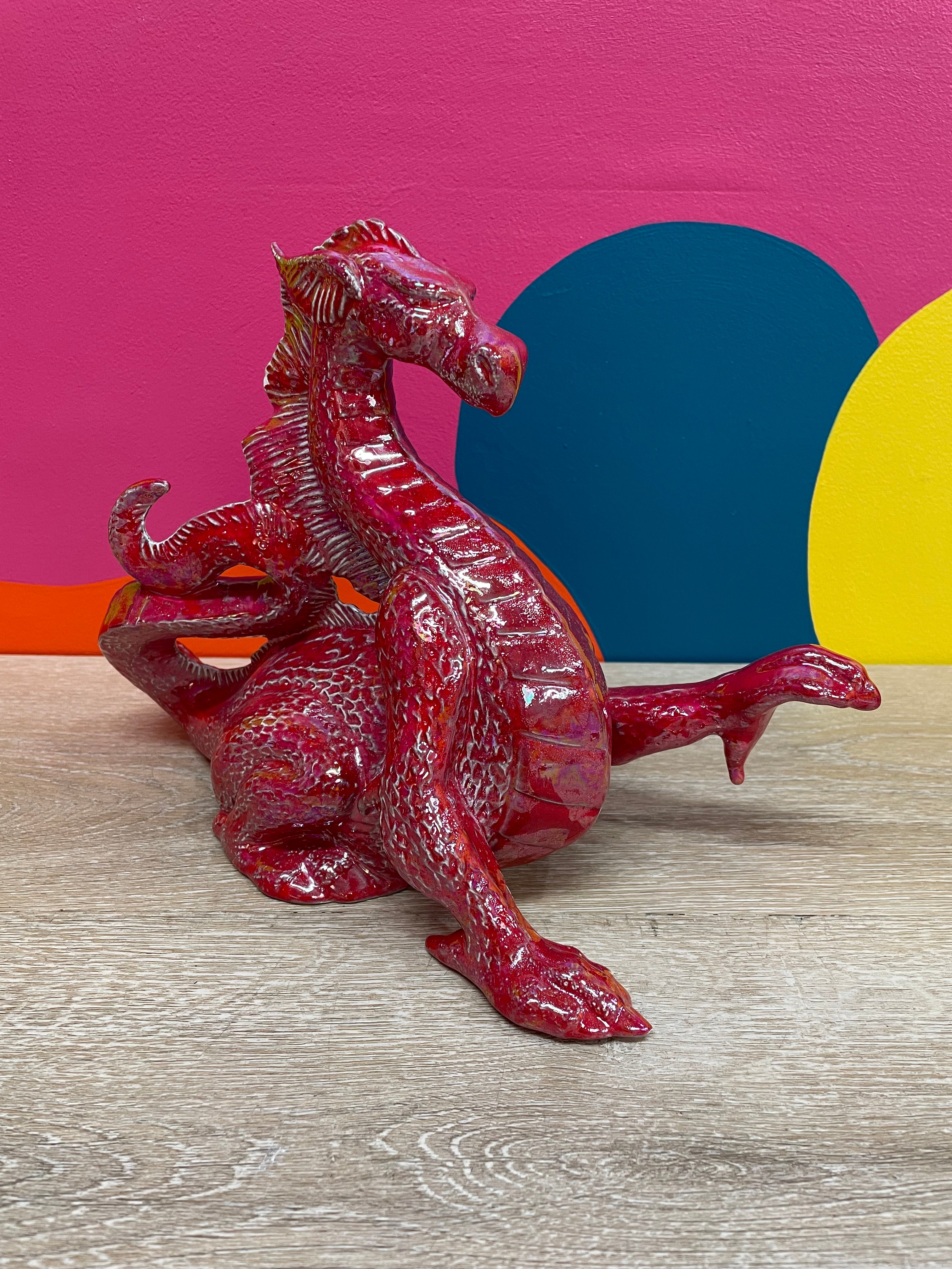 Ceramic Red Dragon Statue