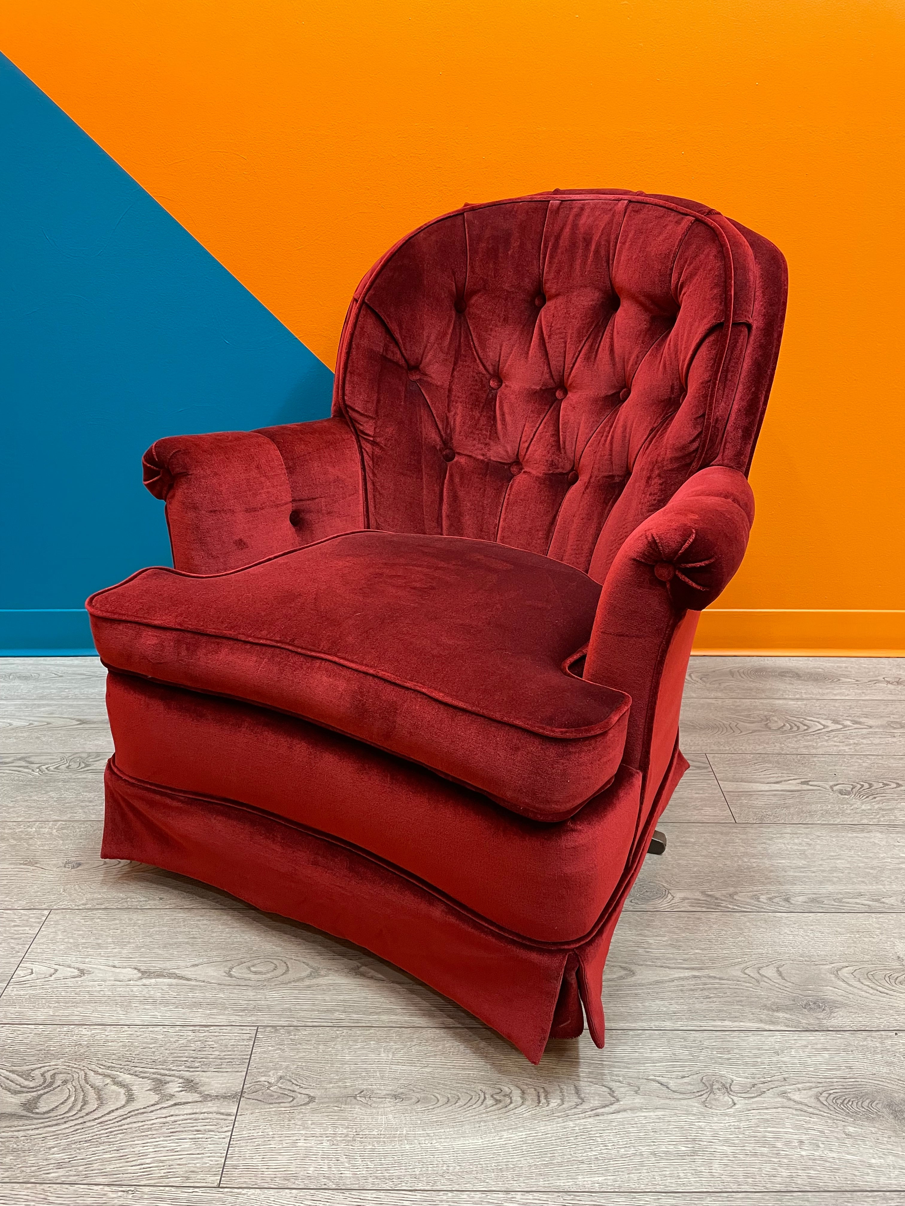 Red Velvet Swivel Chair