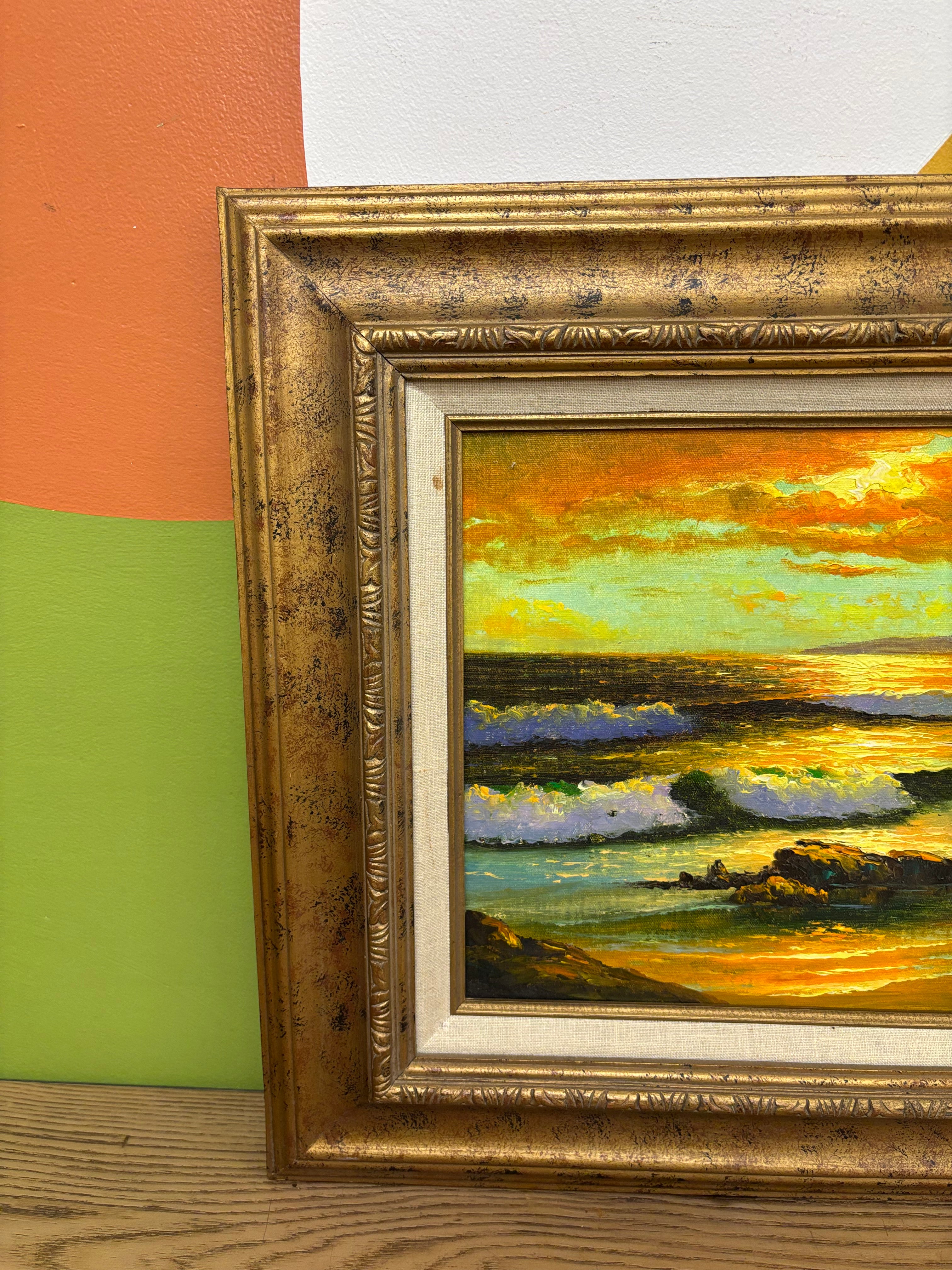 Framed Oil Painting “Sunset Beach” by R. Cristi.