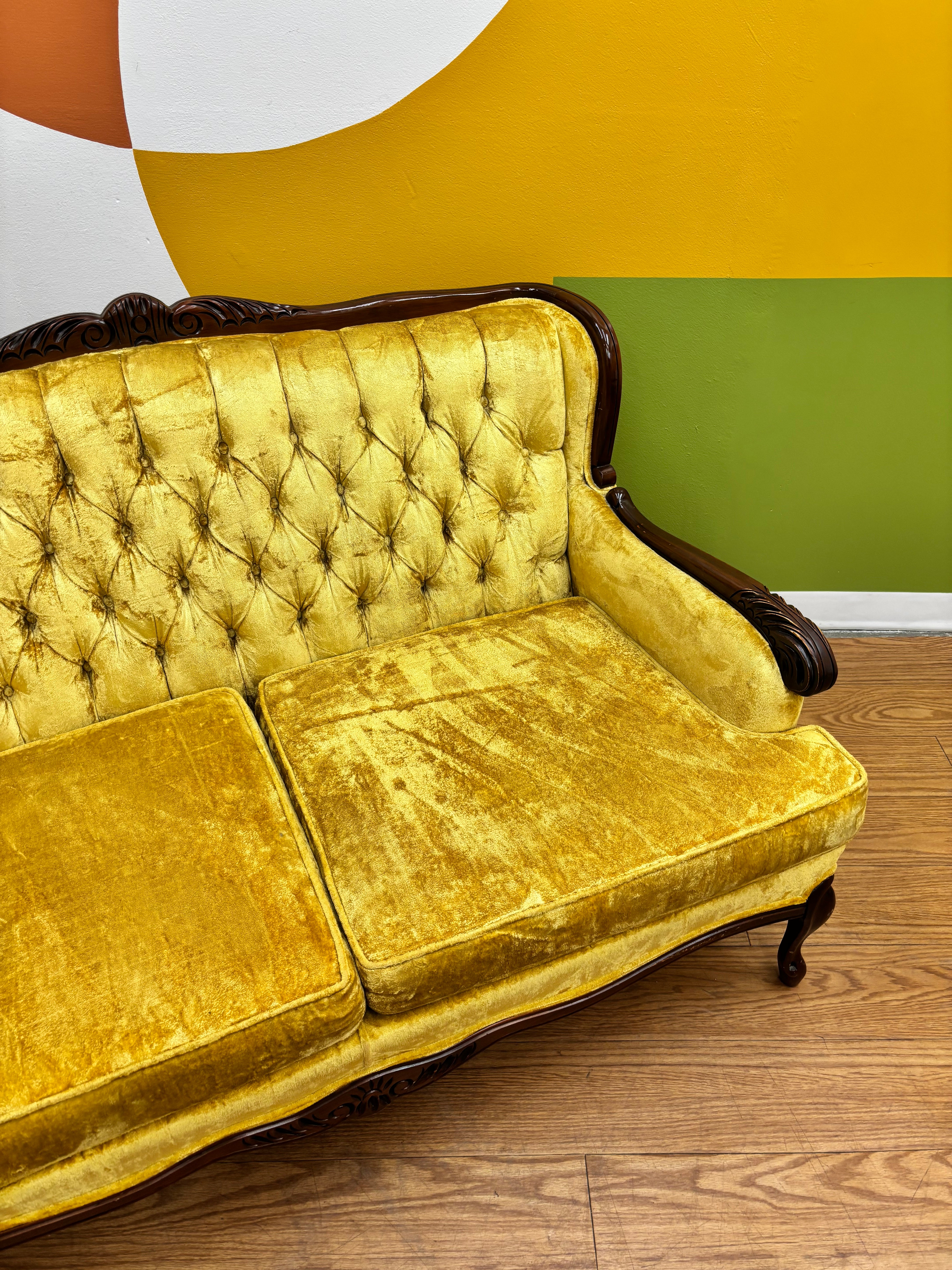 Yellow Tufted Loveseat