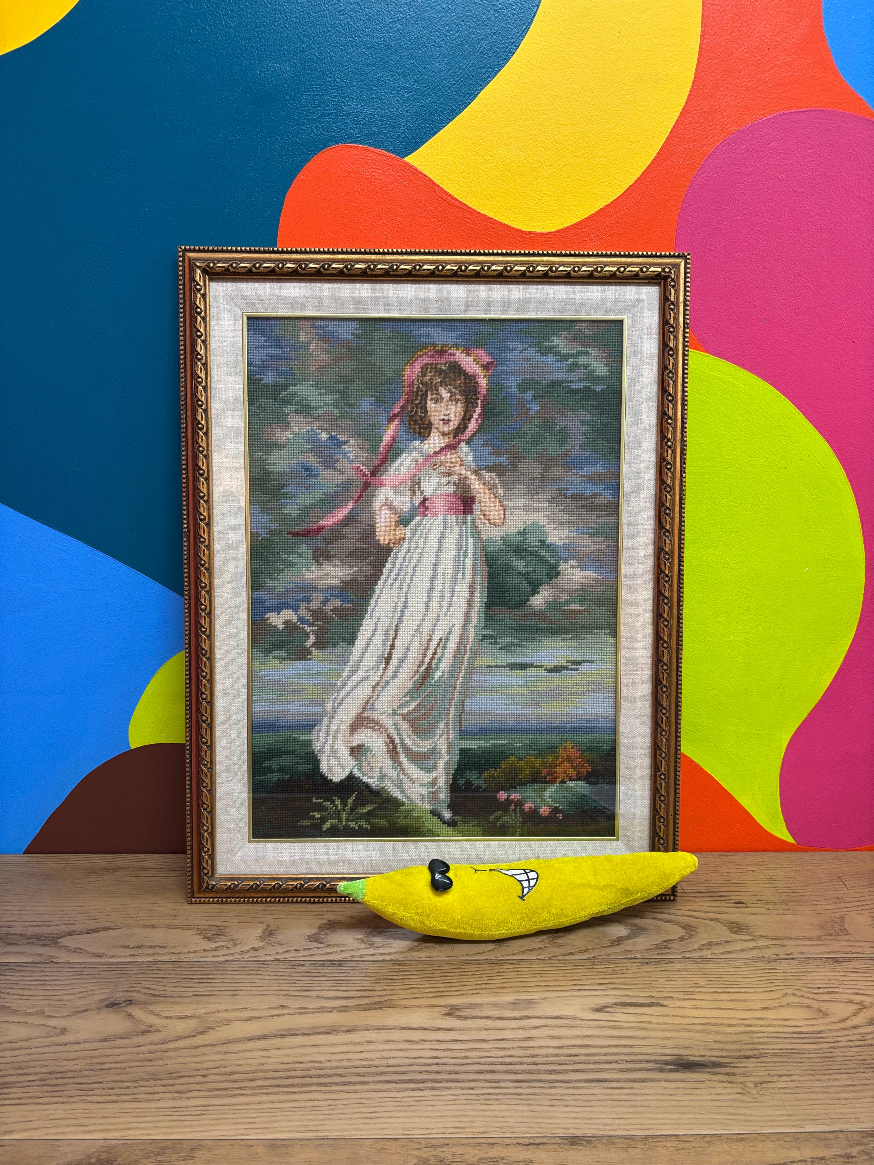 Framed Needlepoint Pink Girl