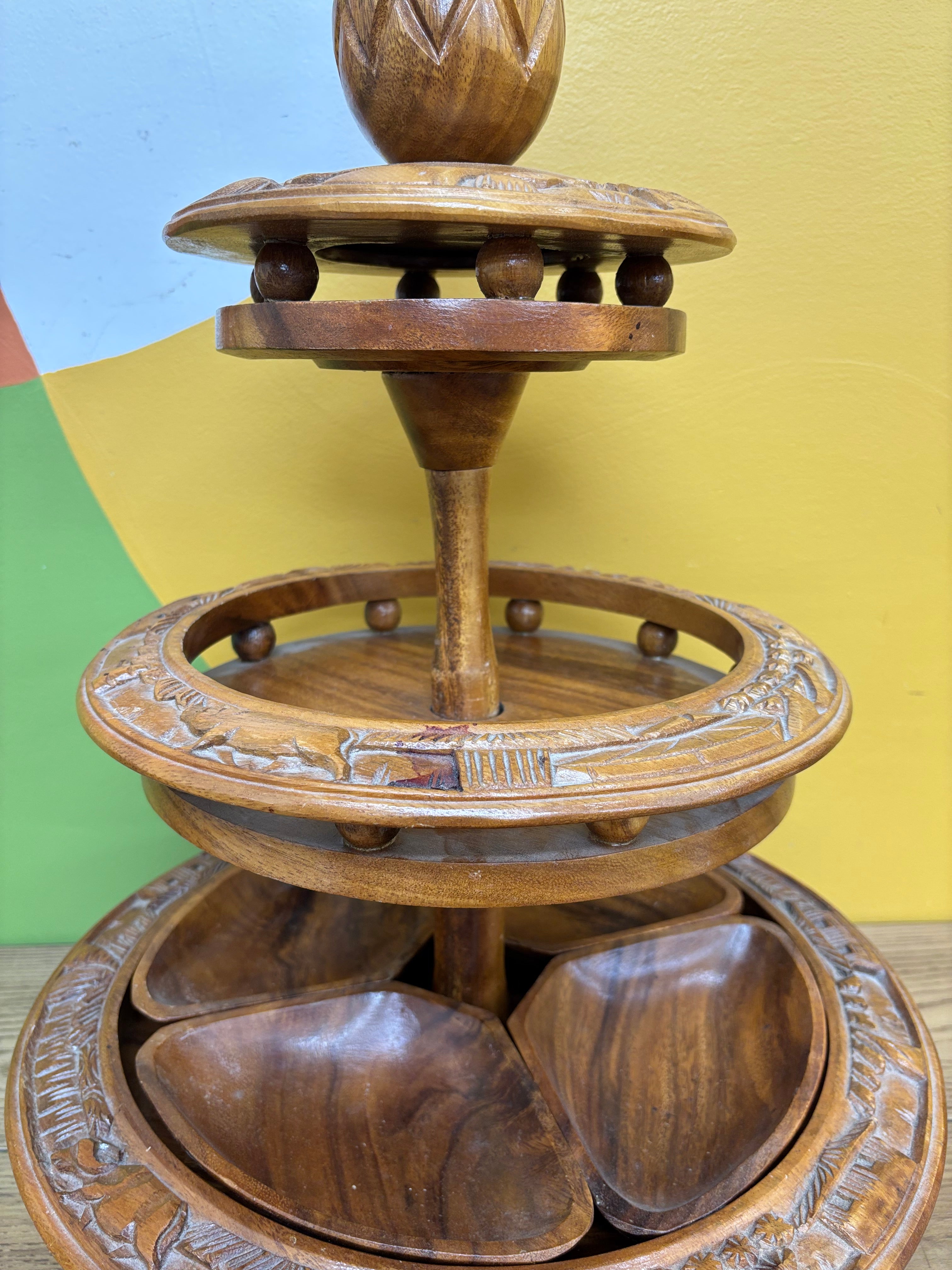 Three Tier Wood Serving Tower