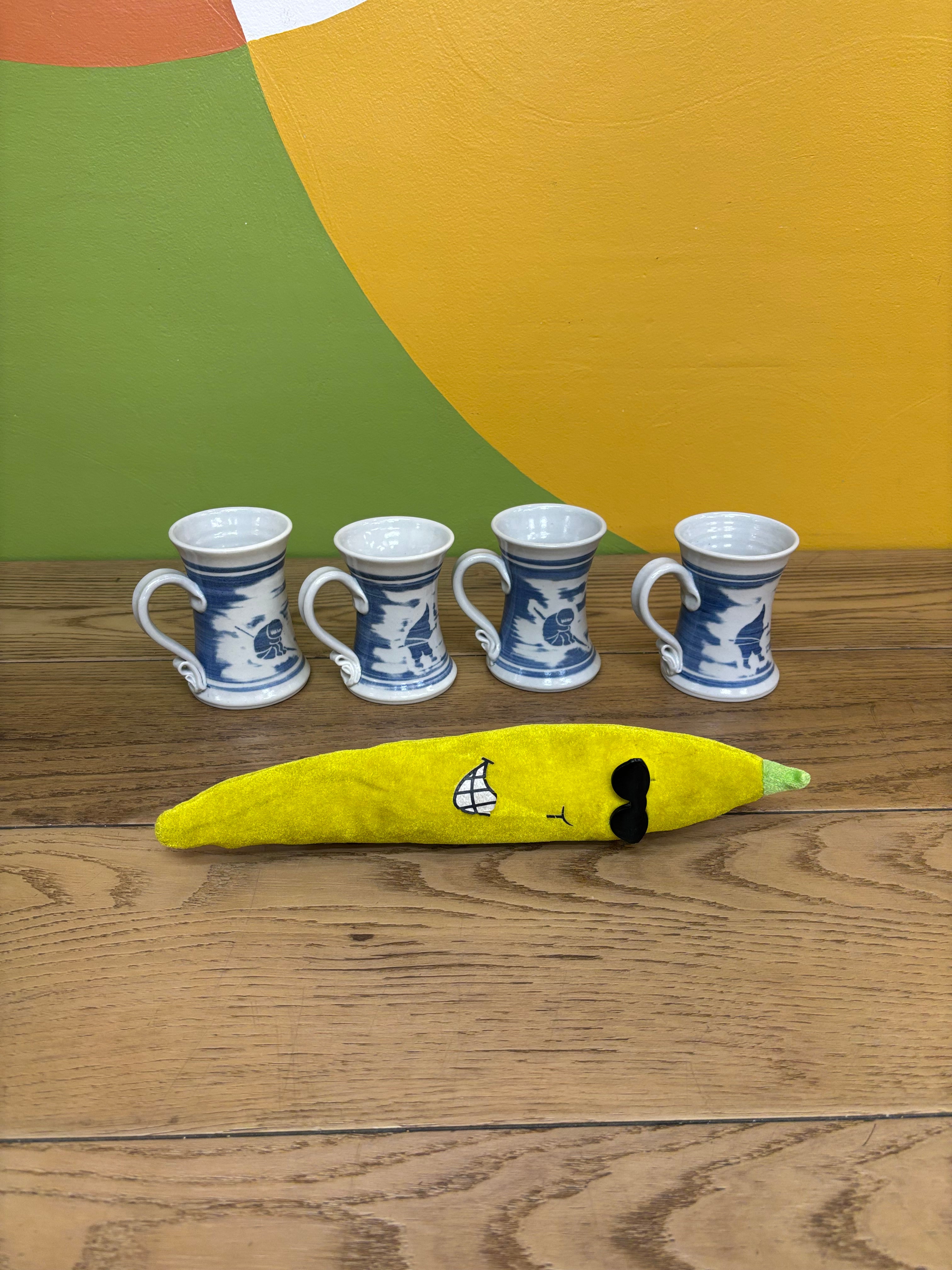 (4) Blue & White Mugs