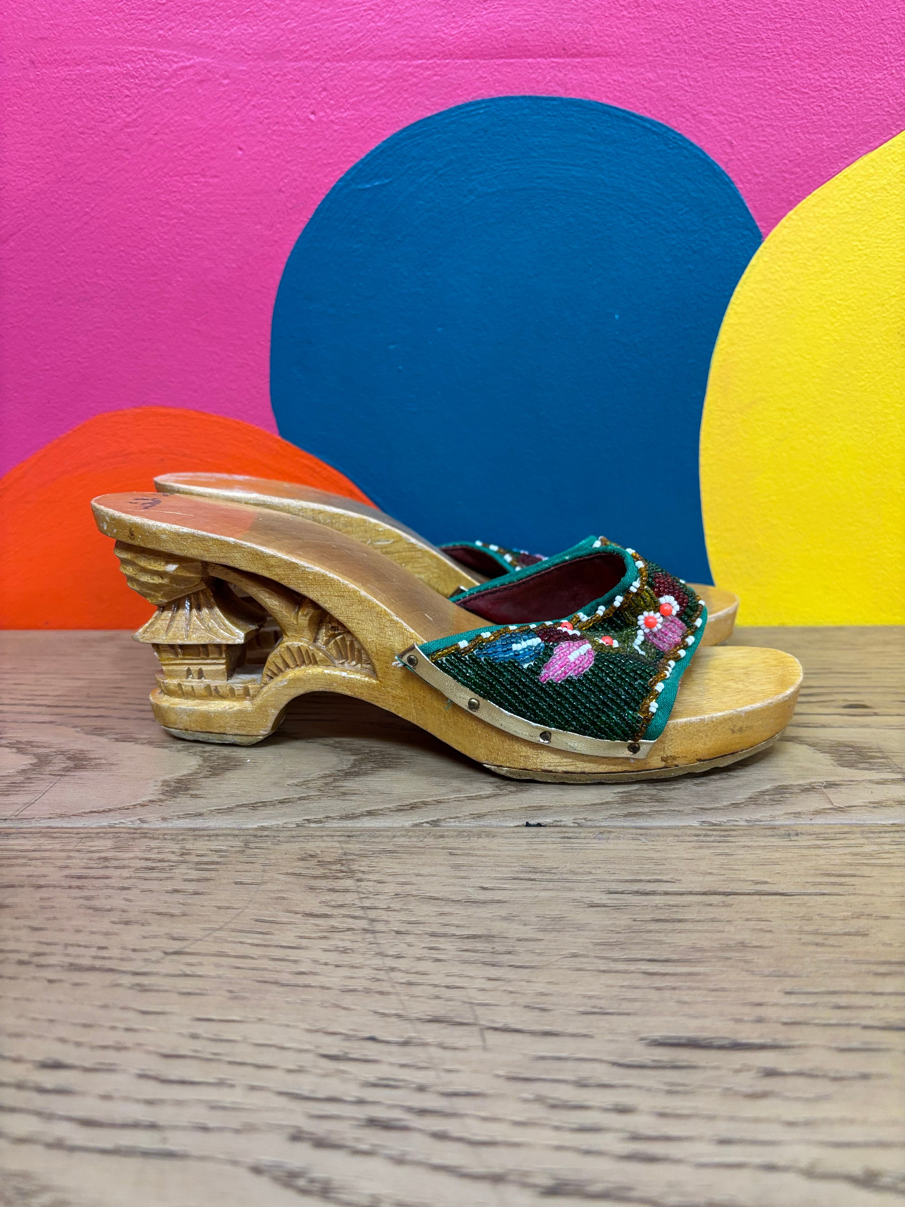 Wood Carved Sandals - Size 7