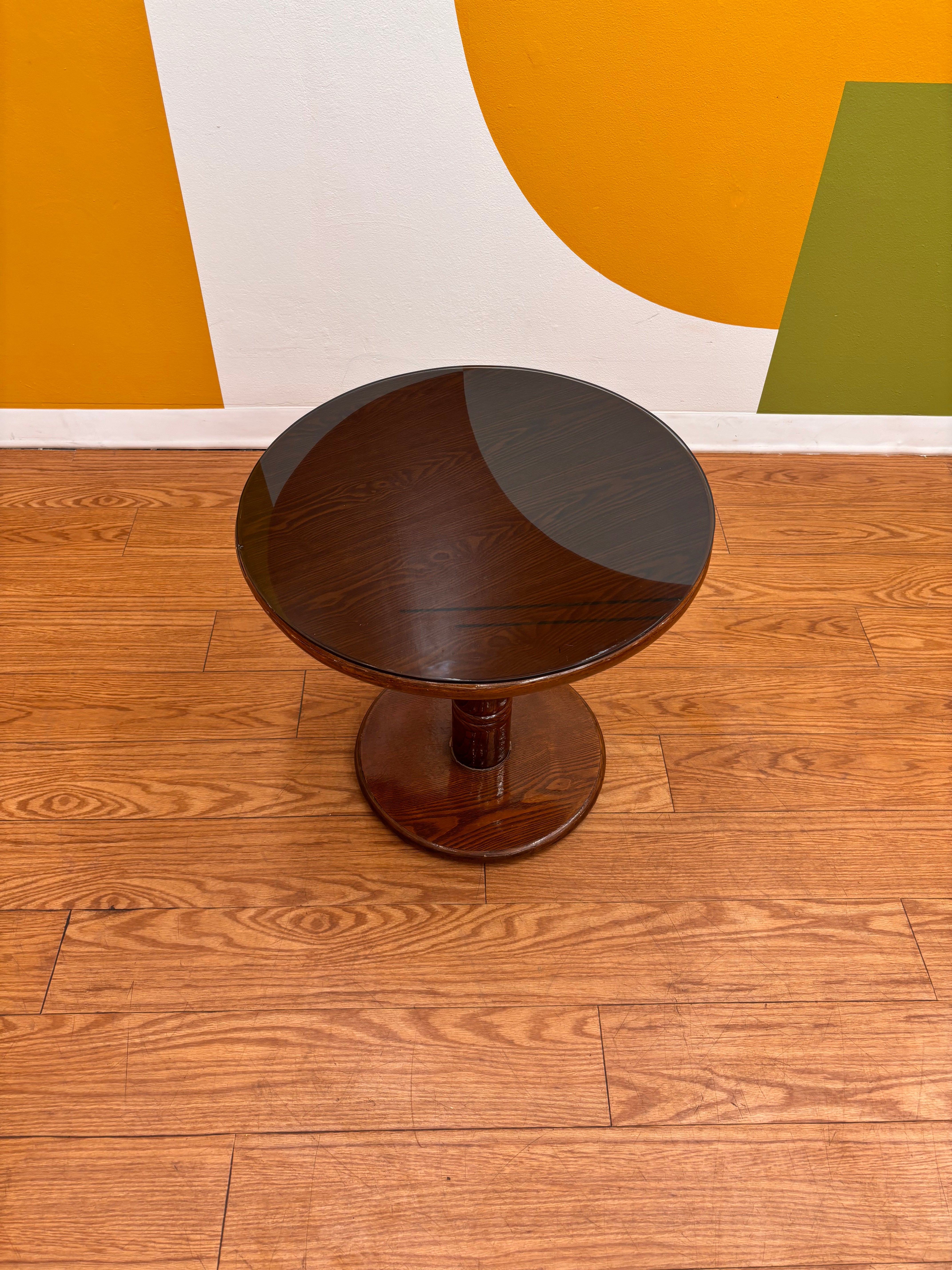 Round Glass Top Wood Table