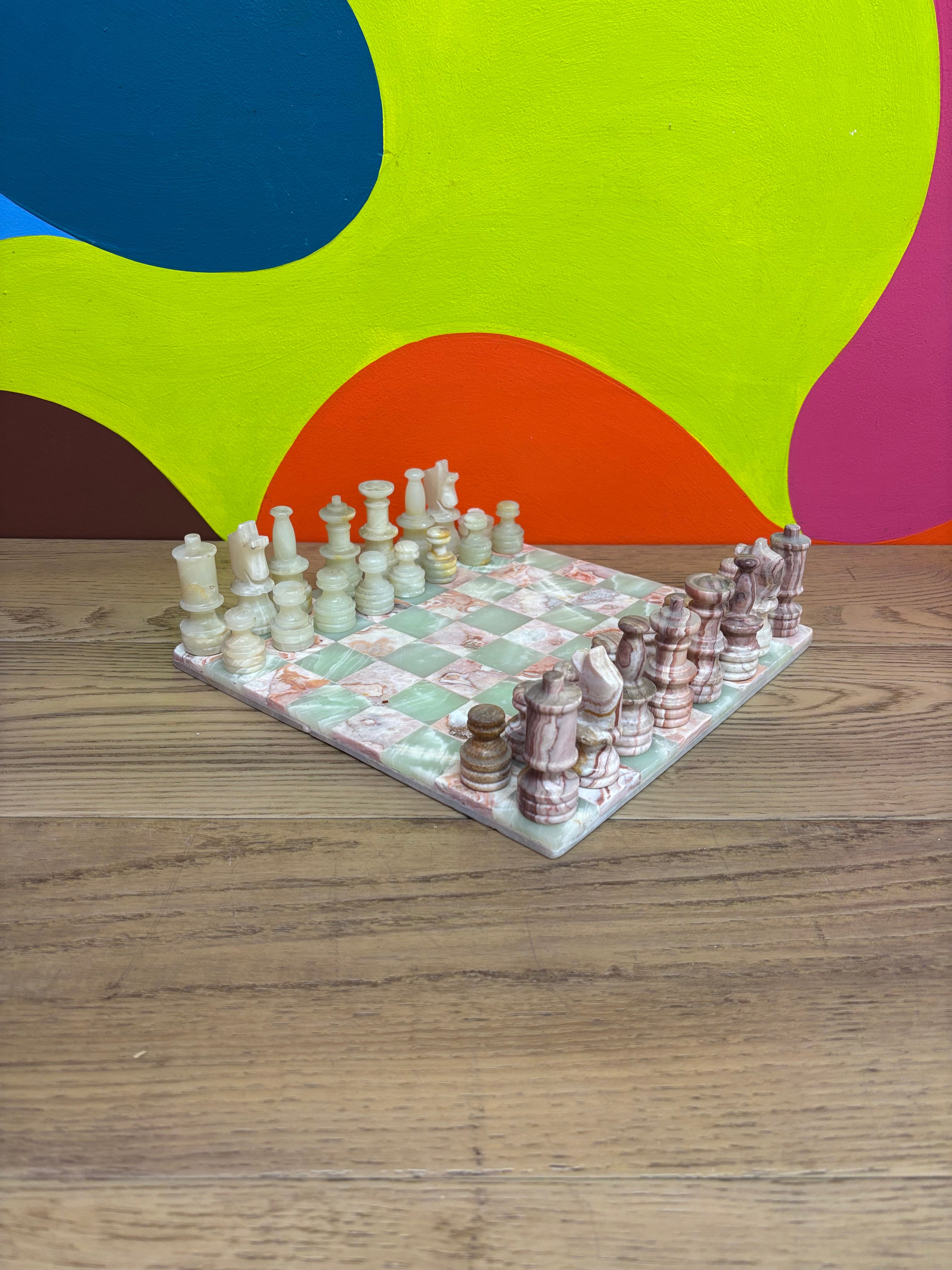 Pink & Green Marble Chess Set