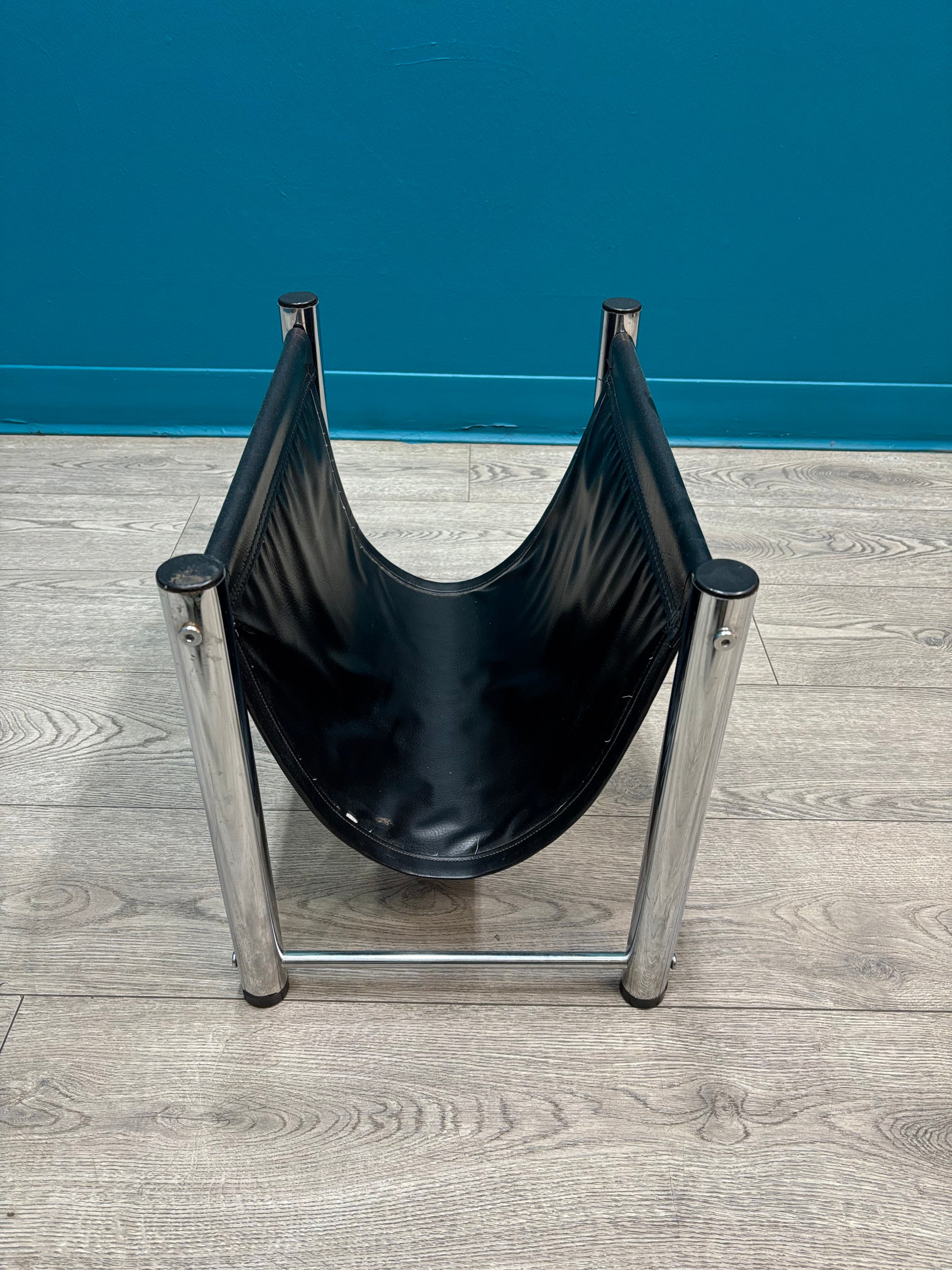 Chrome & Black Vinyl Magazine Rack