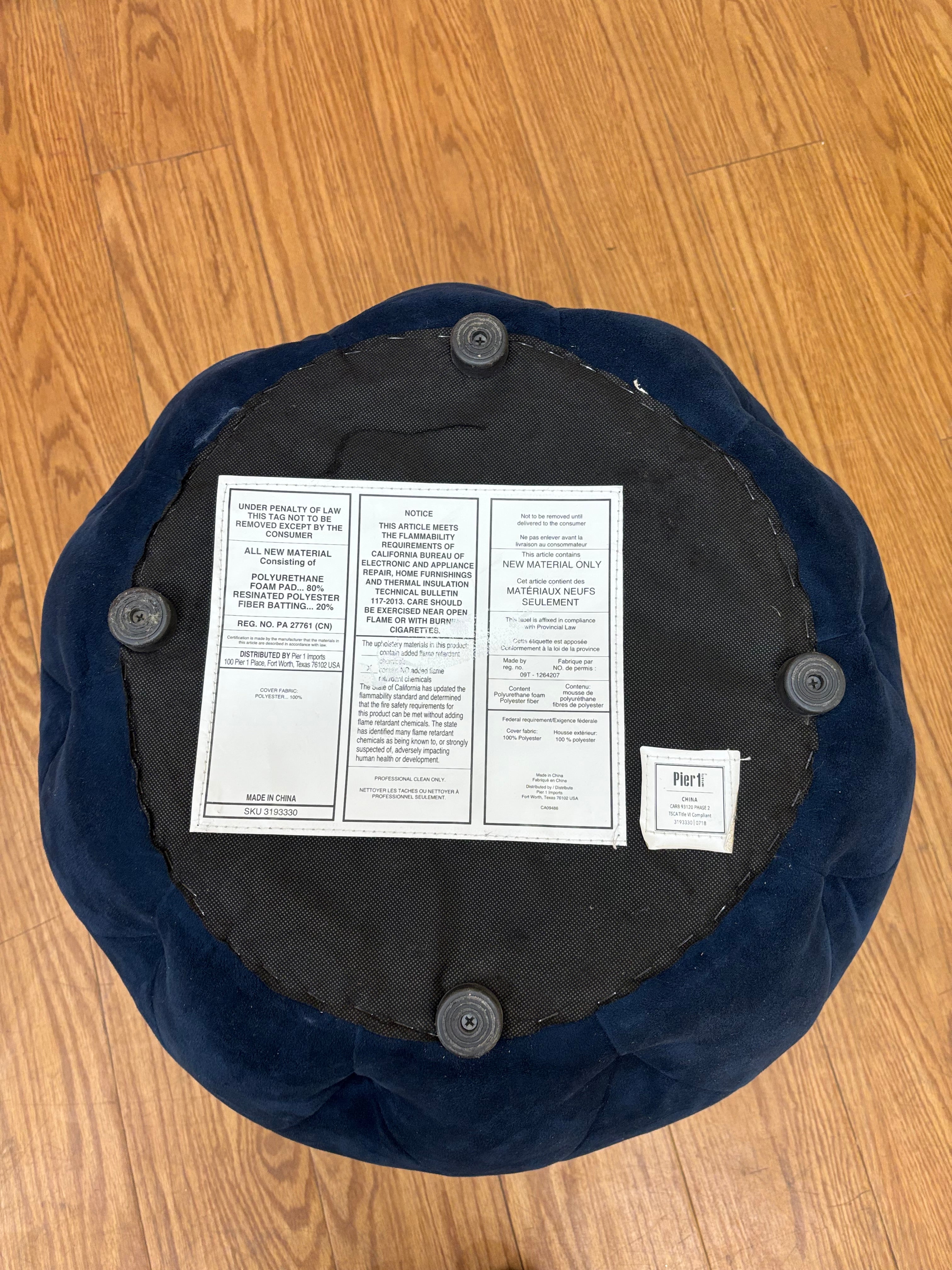 Blue Velvet Tufted Stool (2 available)