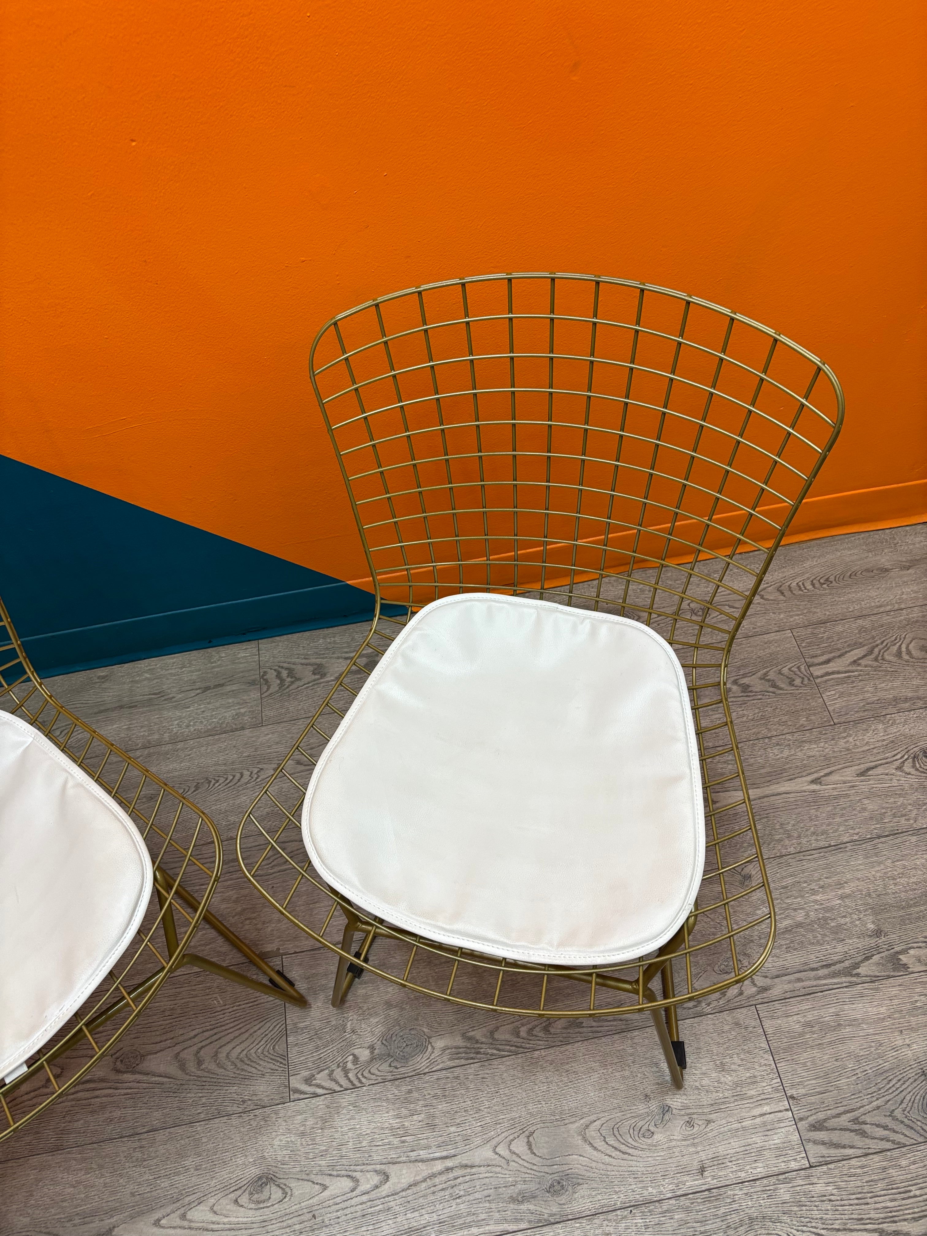 Gold Mesh Dining Chairs with Cushions (2)