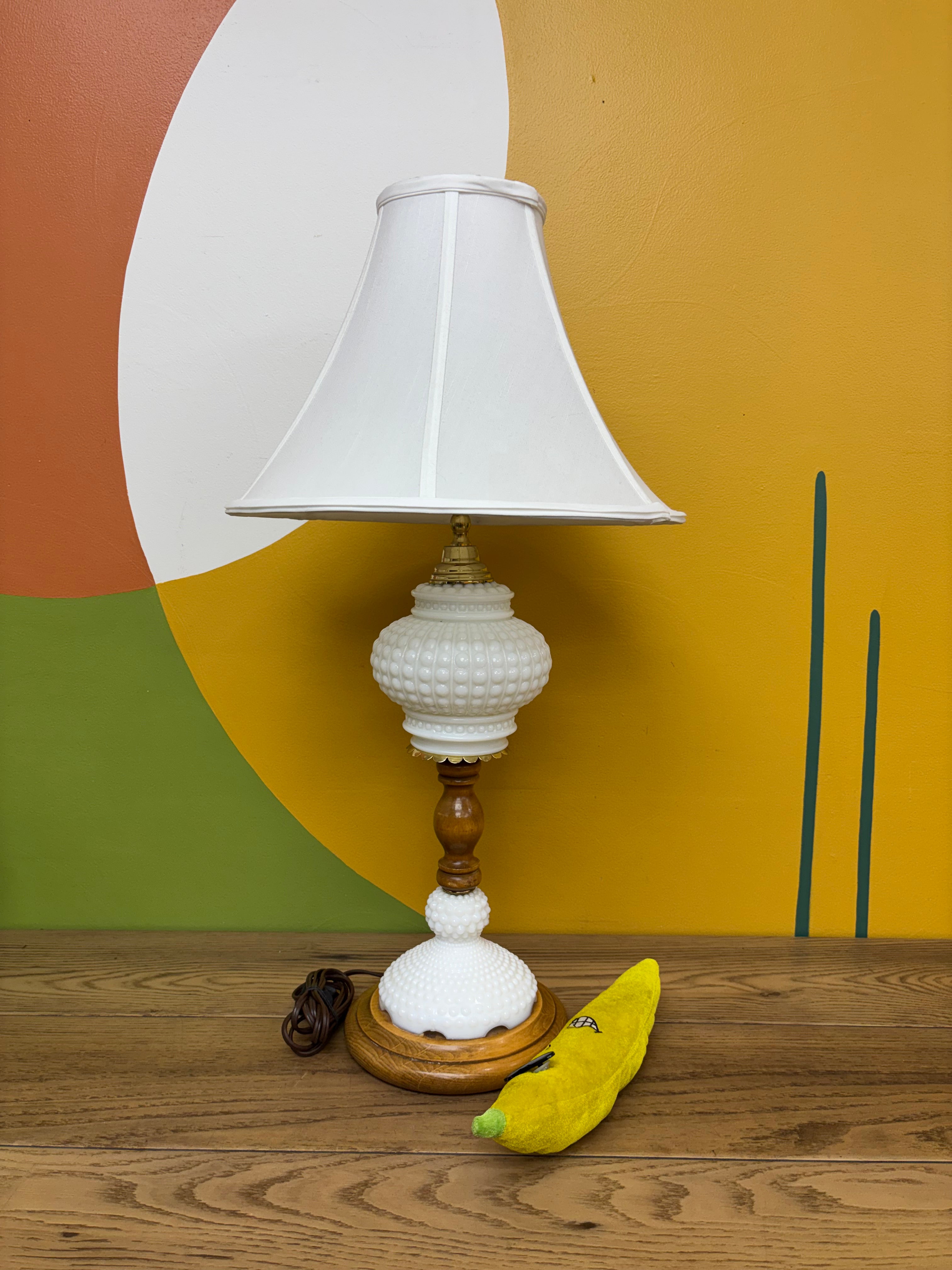 Hobnail Milk Glass Table Lamp