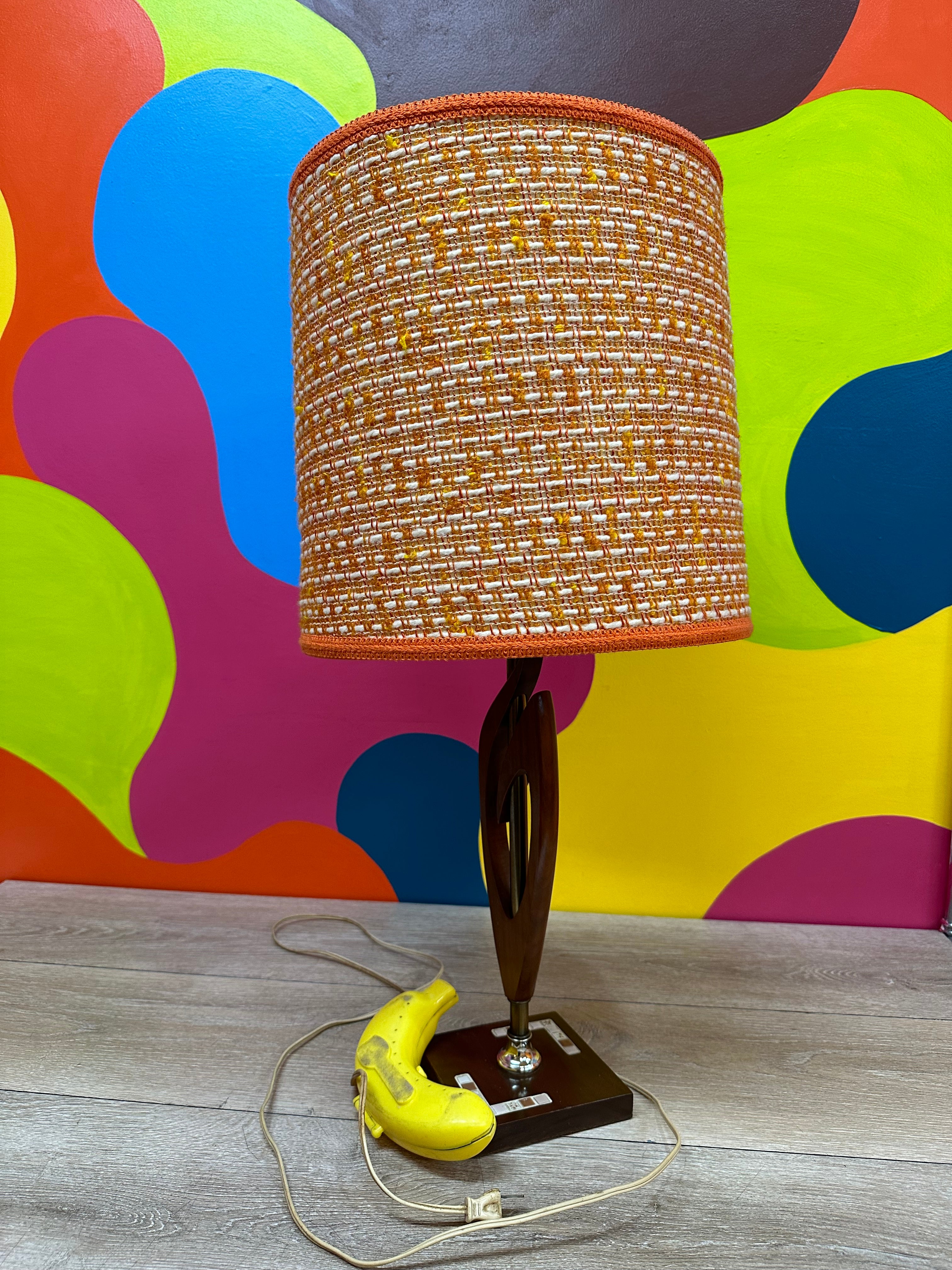 Wooden Lamp with Orange Shade #2