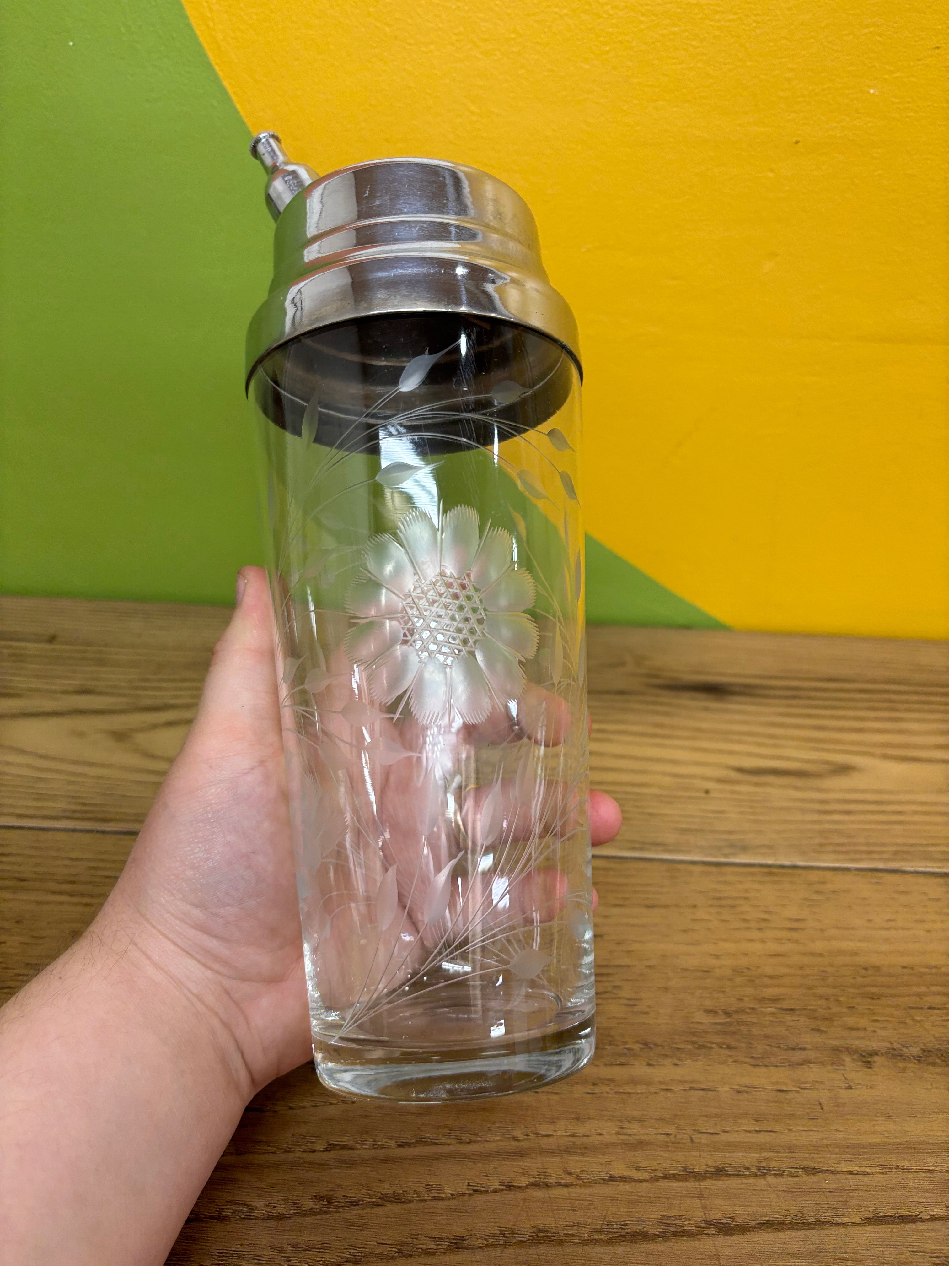 Etched Glass Cocktail Shaker