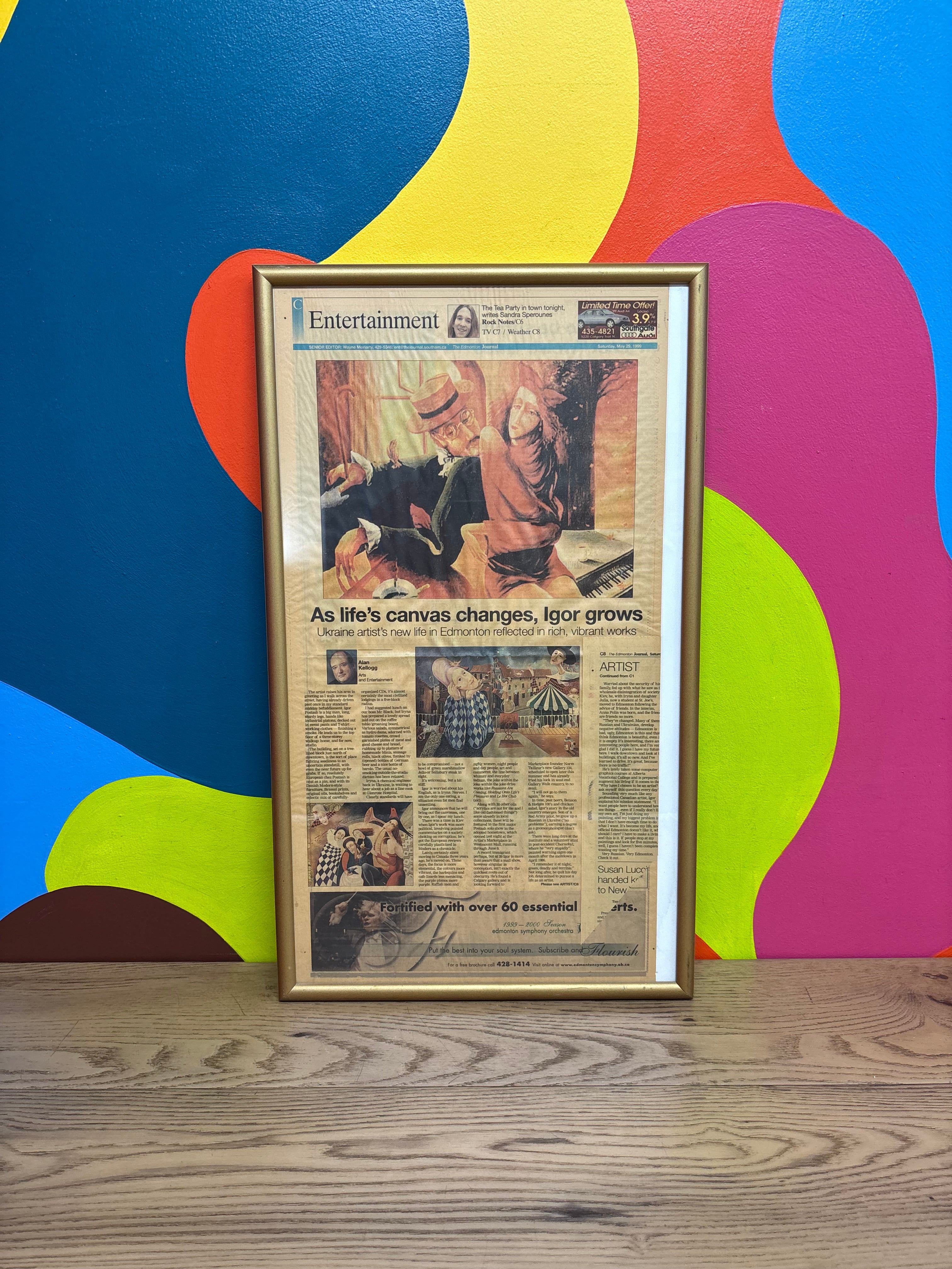 Framed Newspaper Clipping "As Life's Canvas Changes, Igor Grows"