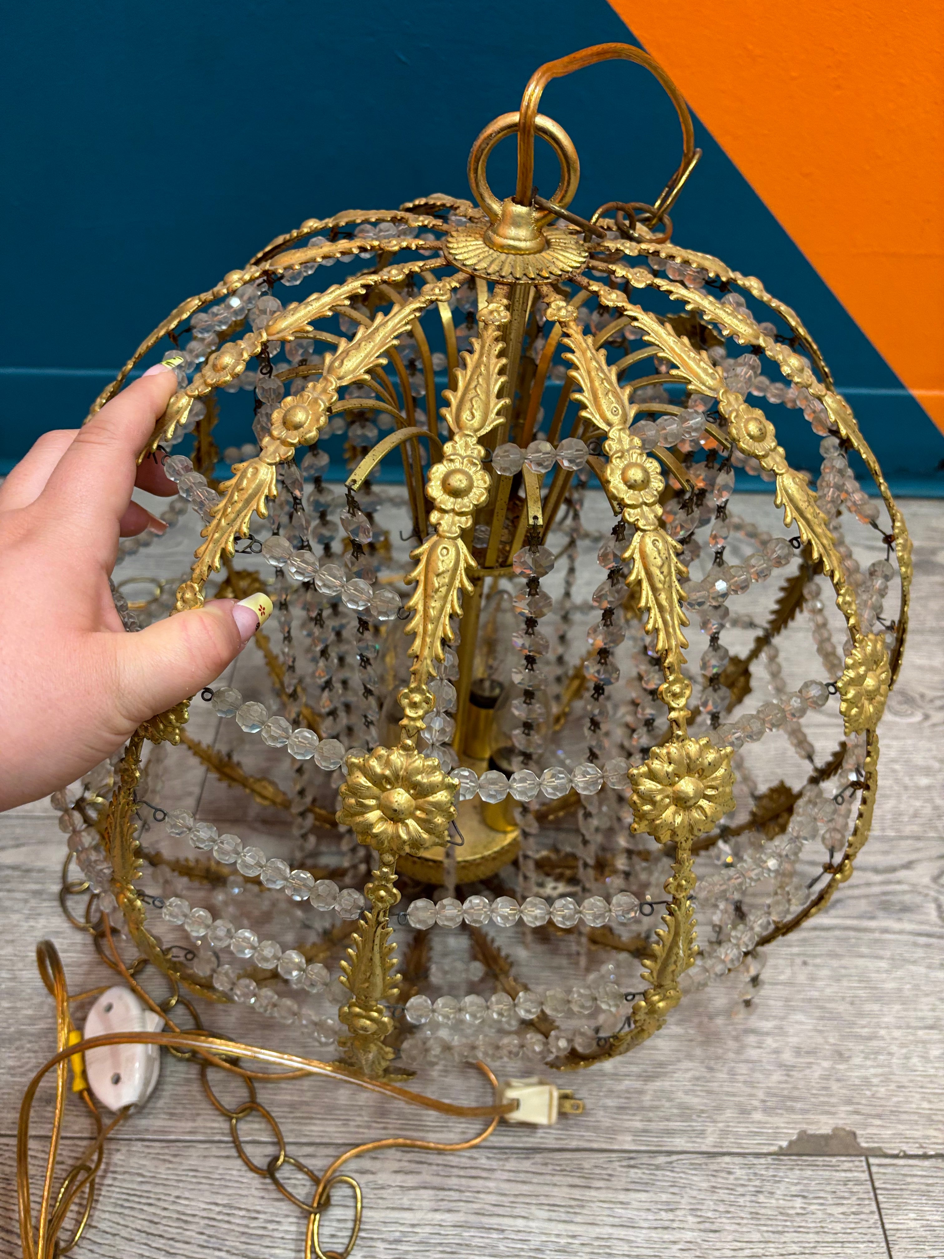 Gold Toned Spherical Cage Chandelier
