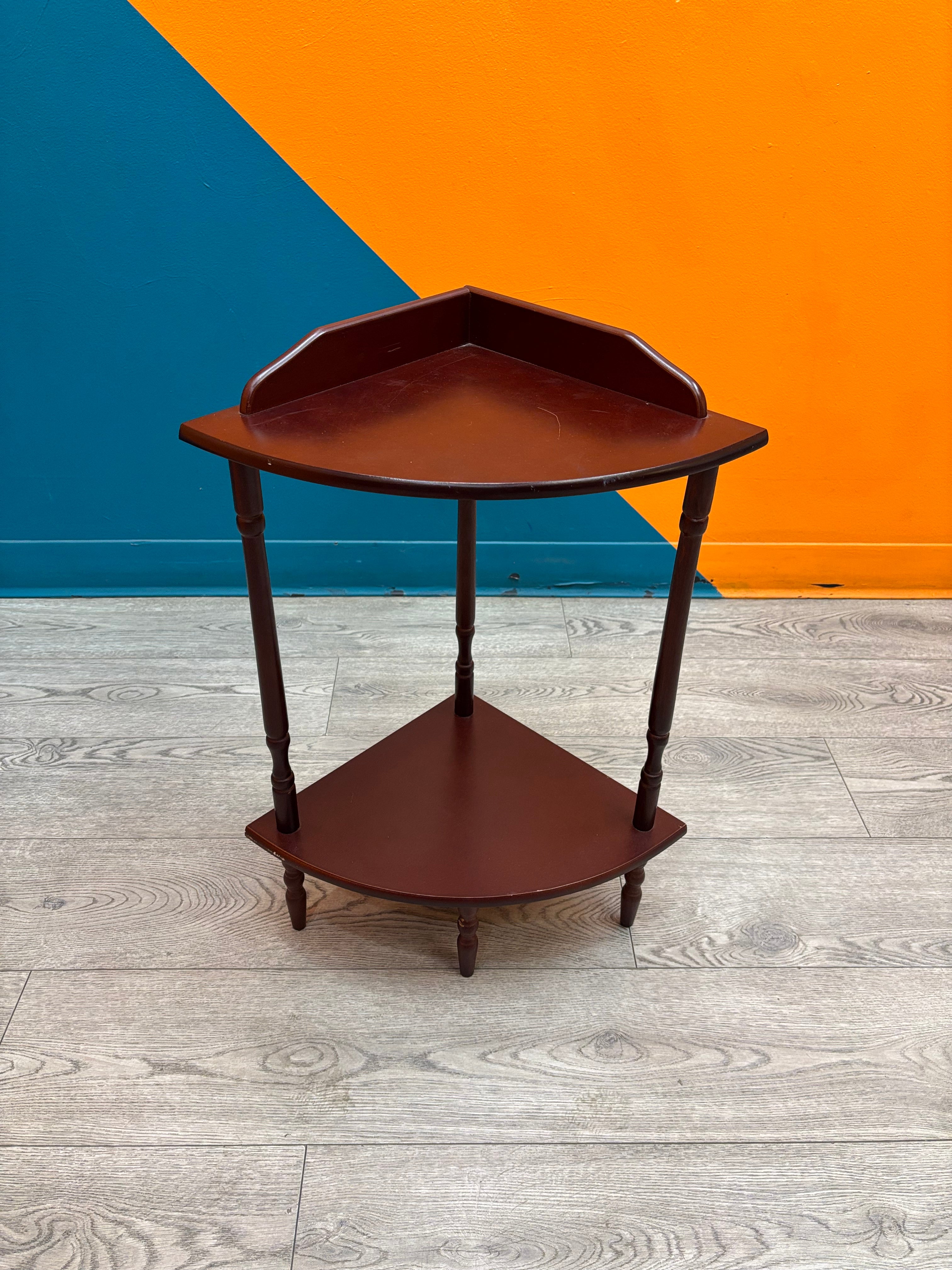 Small Wood 2 Tier Corner Shelf