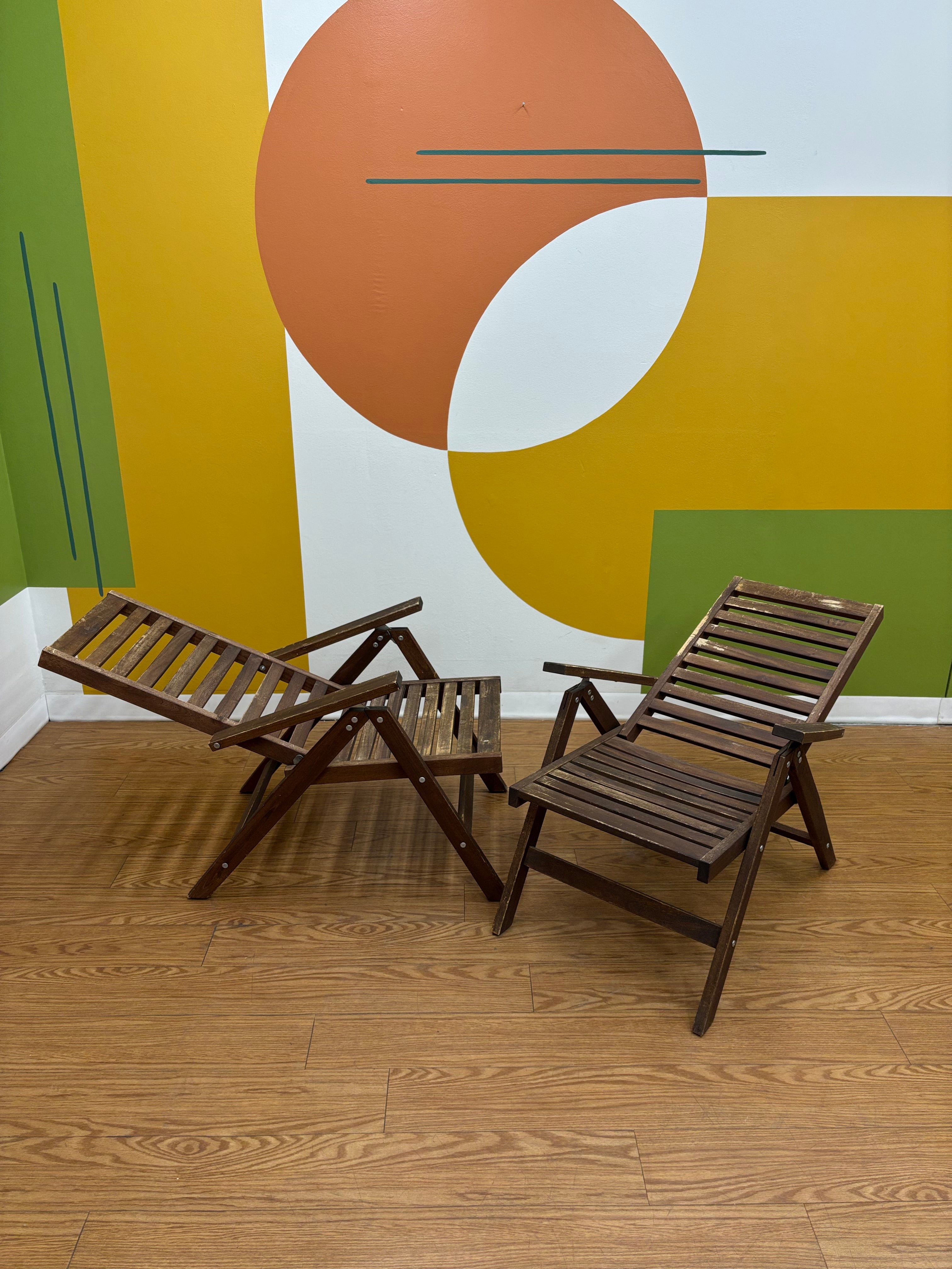(2) Wood Folding Reclining Chairs