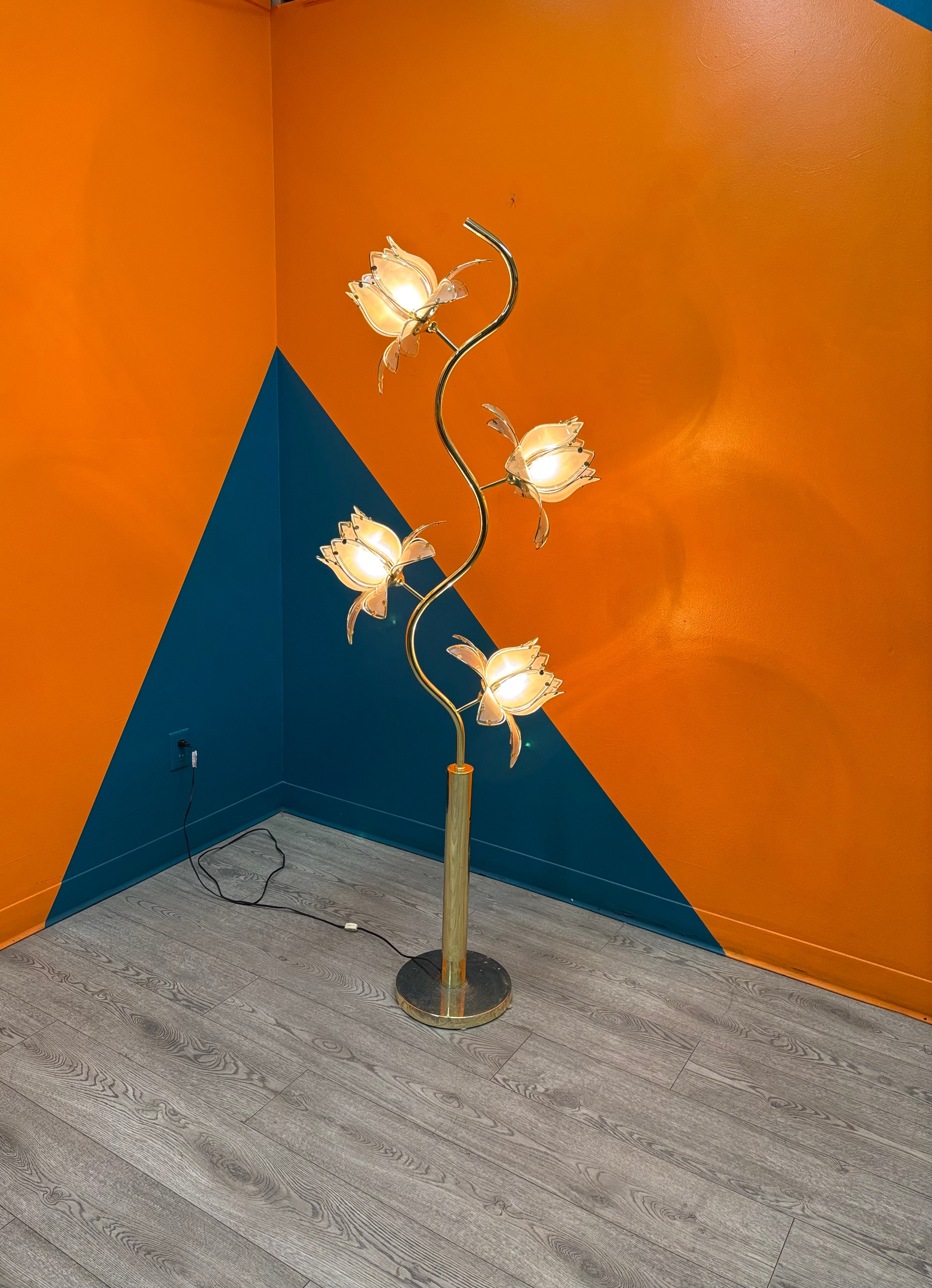 Pink & Gold Floor Lotus Lamp