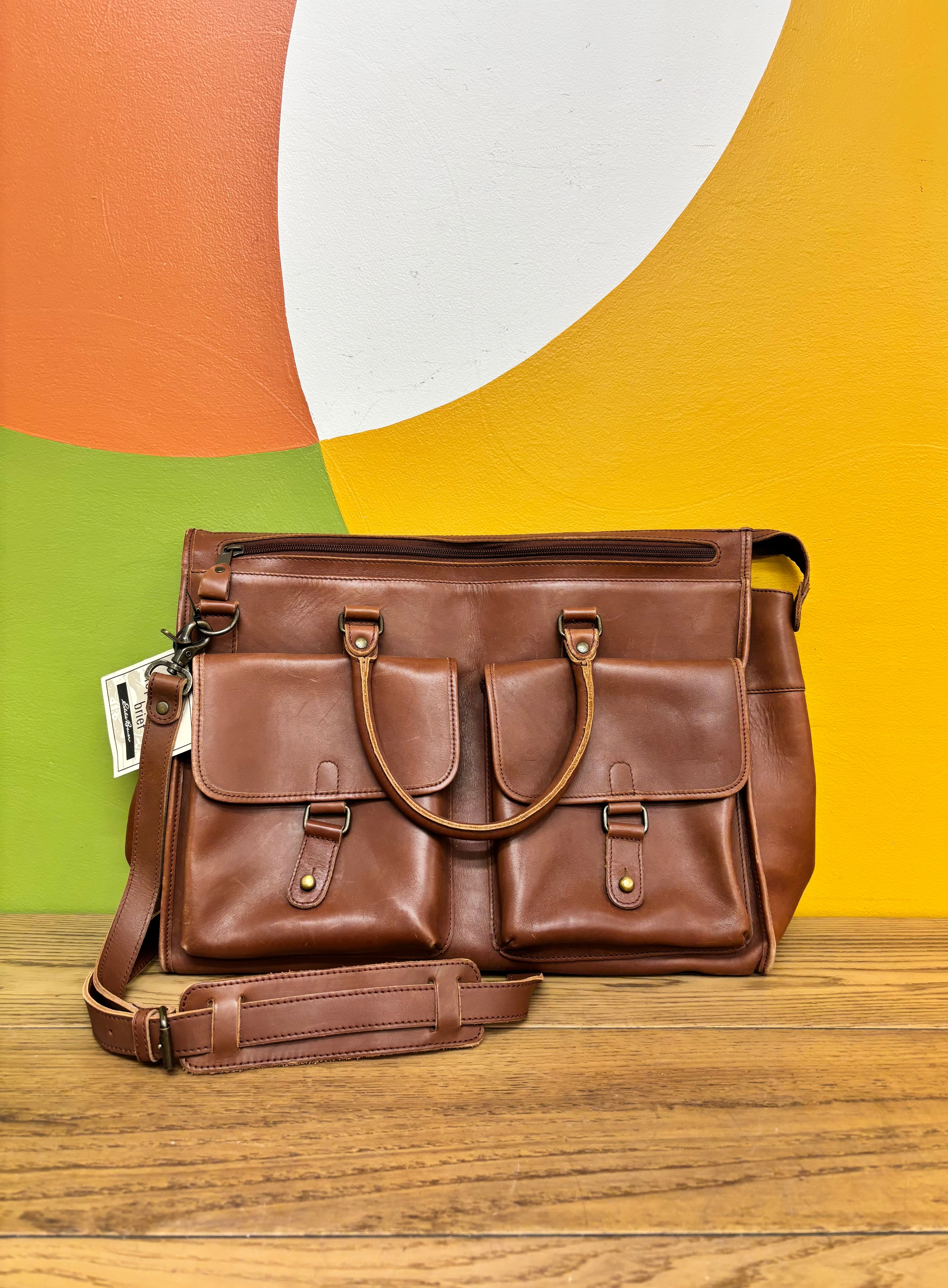 Brown Leather Top-Loading Brief