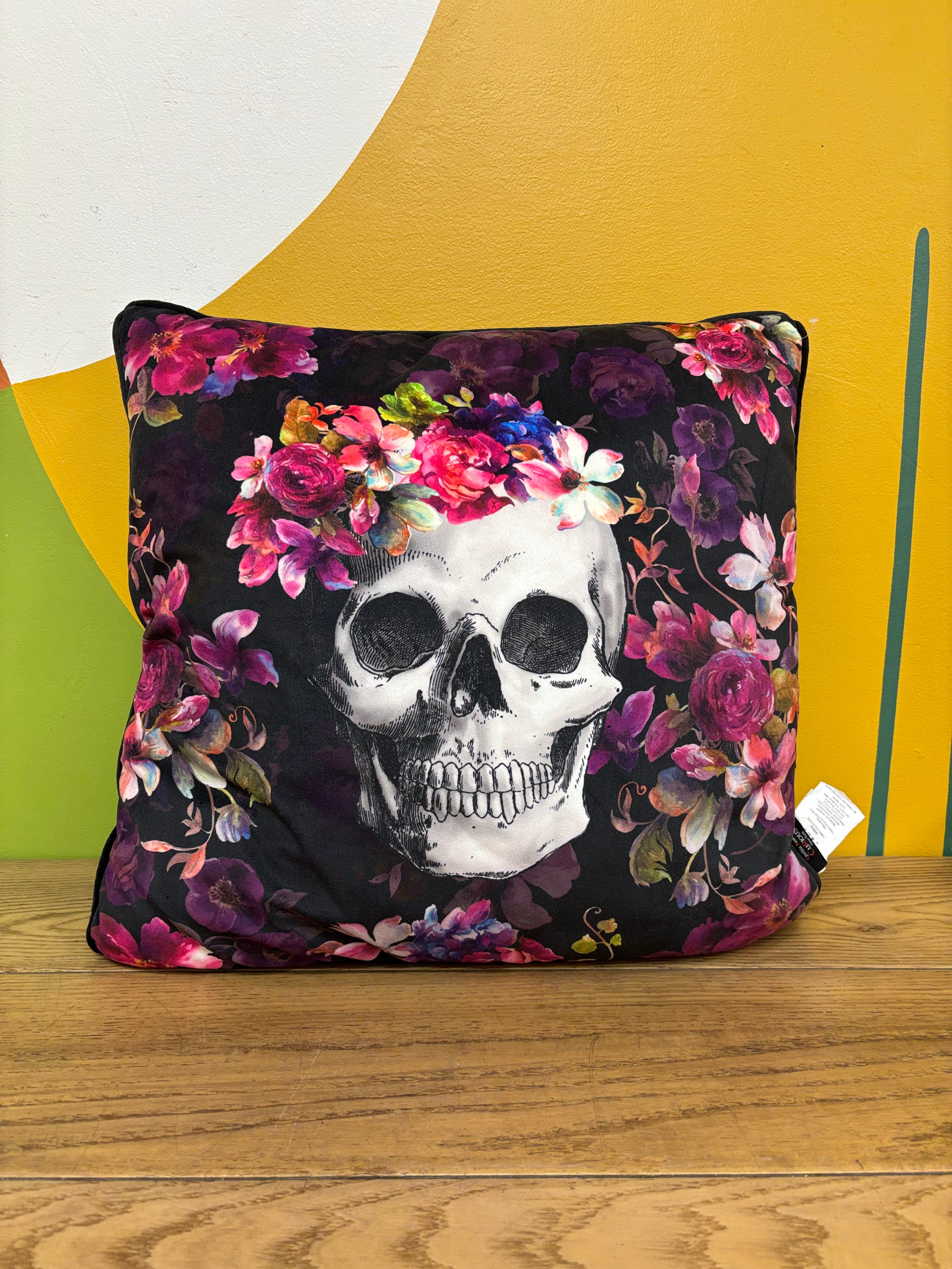 Floral Skull Pillow