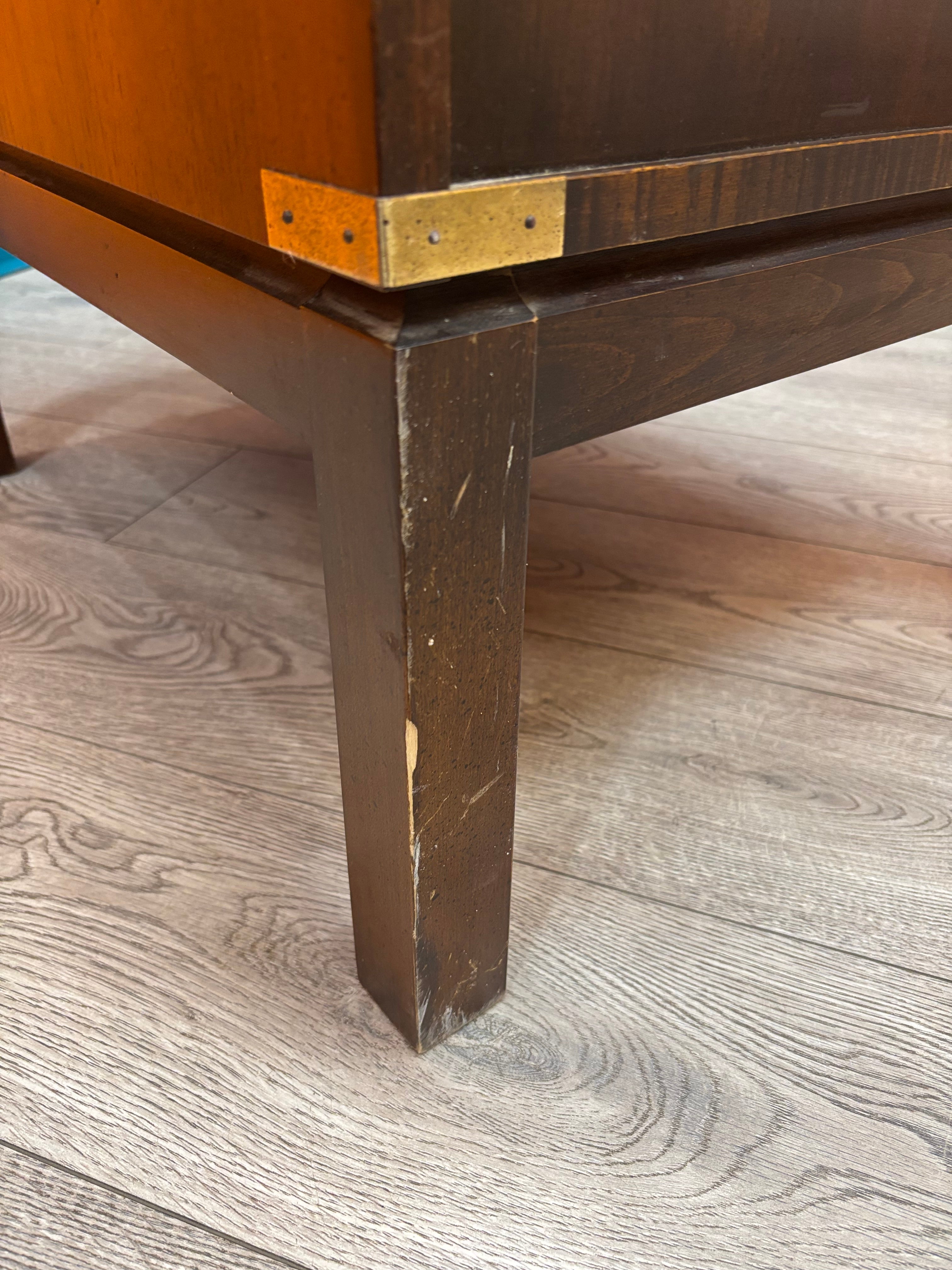 Wood Side Table with Gold Metal Details