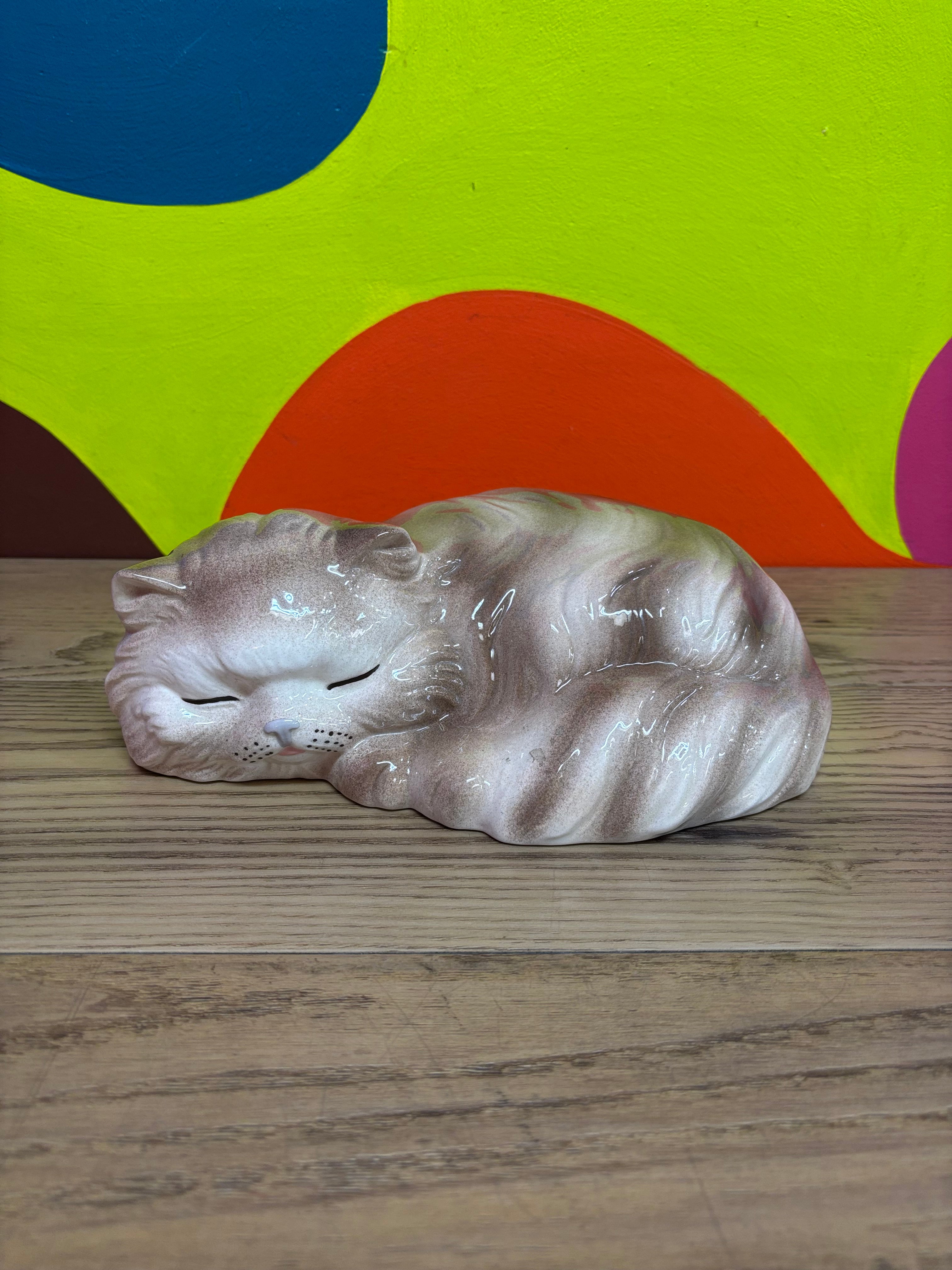 Ceramic Sleeping Cat Statue