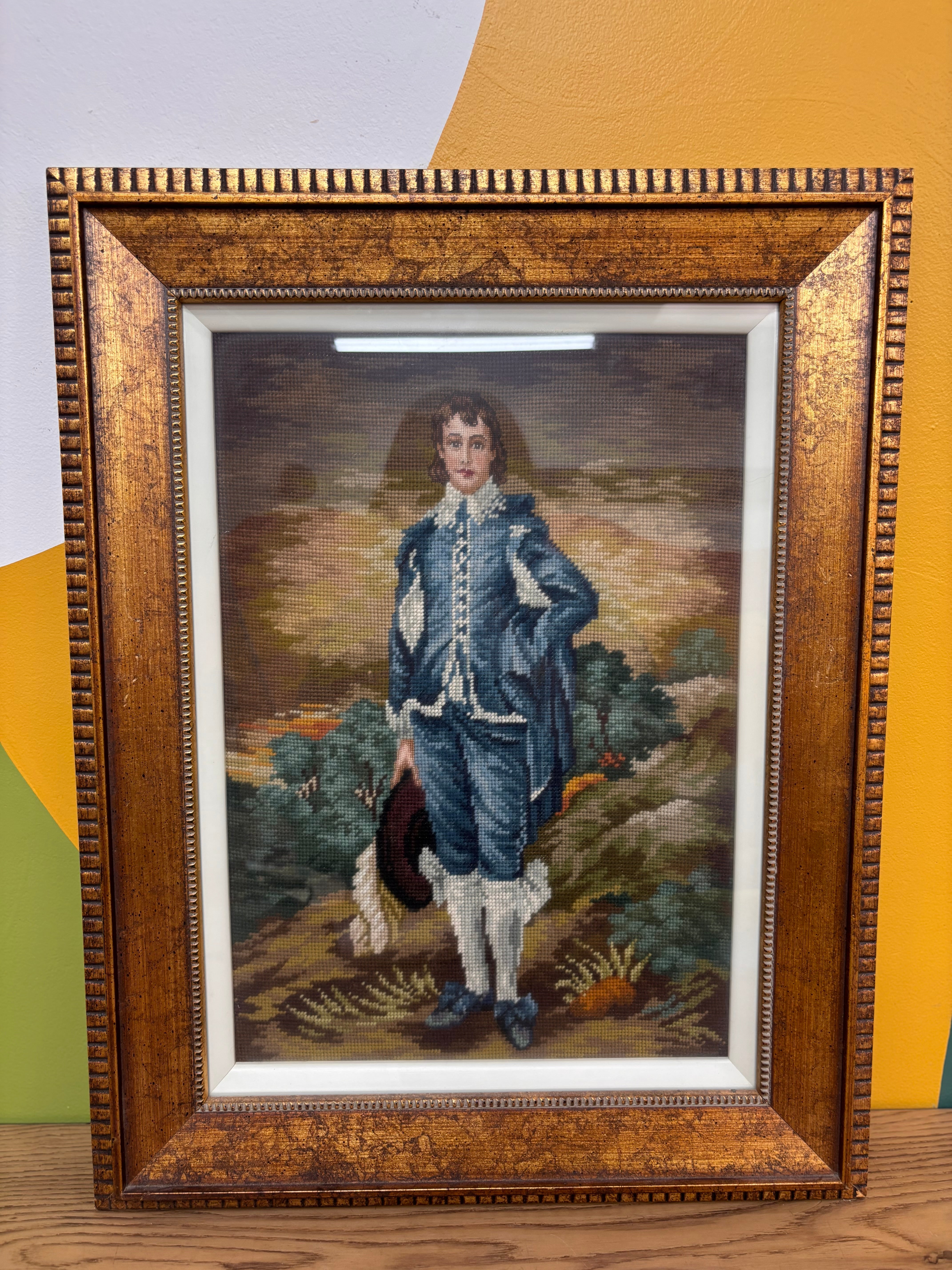 Framed "The Blue Boy" Needlepoint