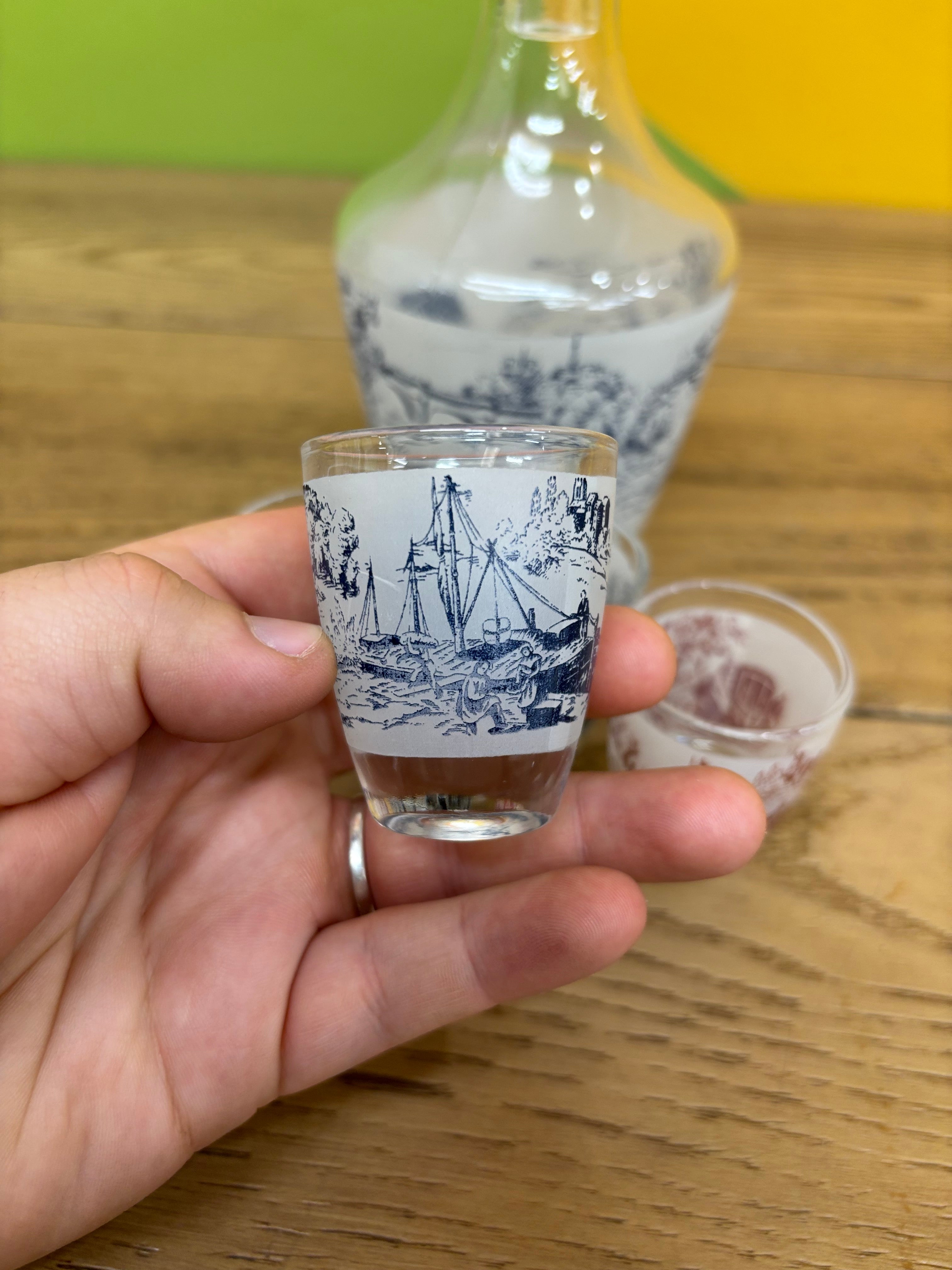 French Liqueur Glass Decanter Set