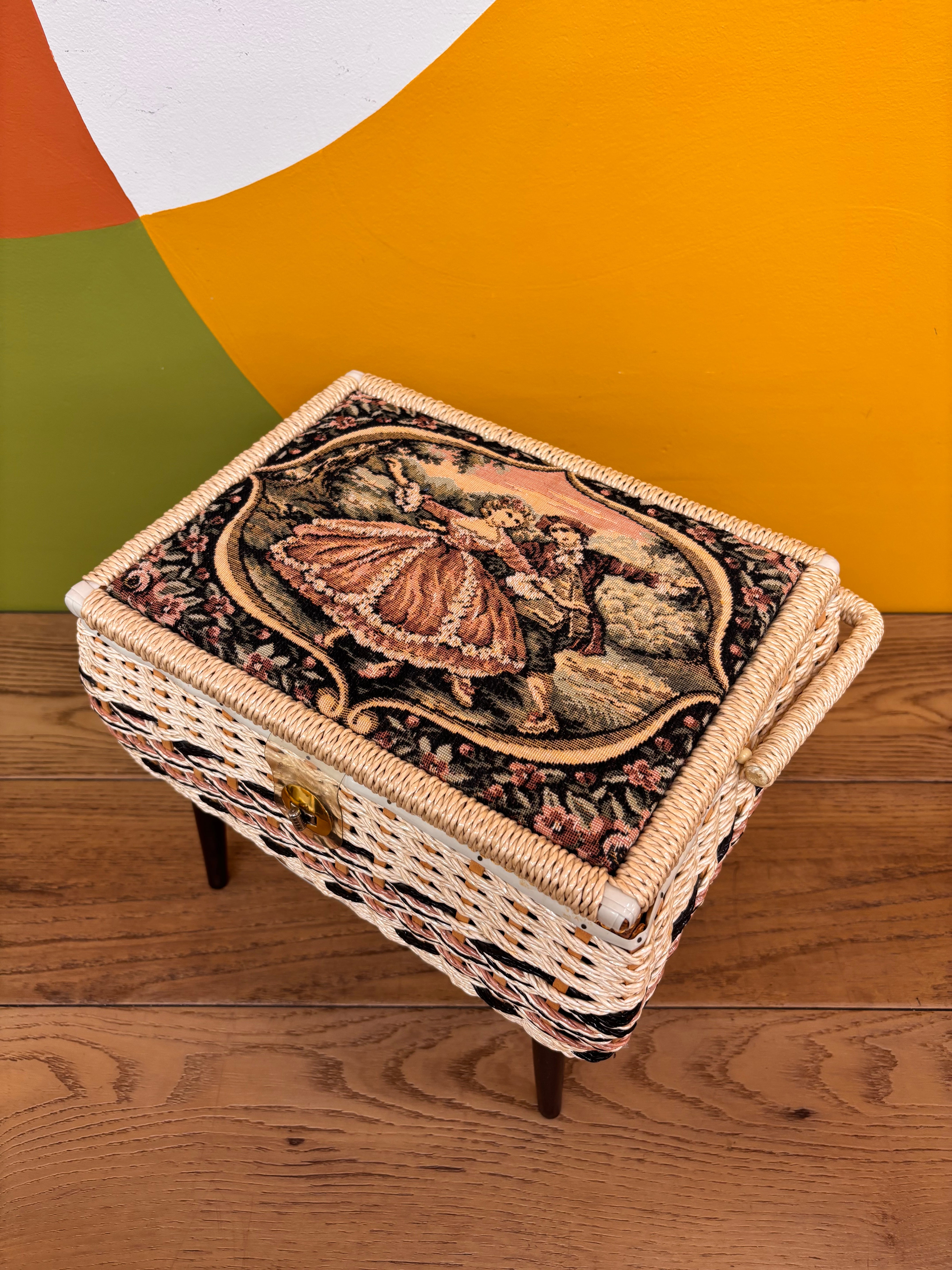 Wicker Fabric Tapestry Sewing Basket