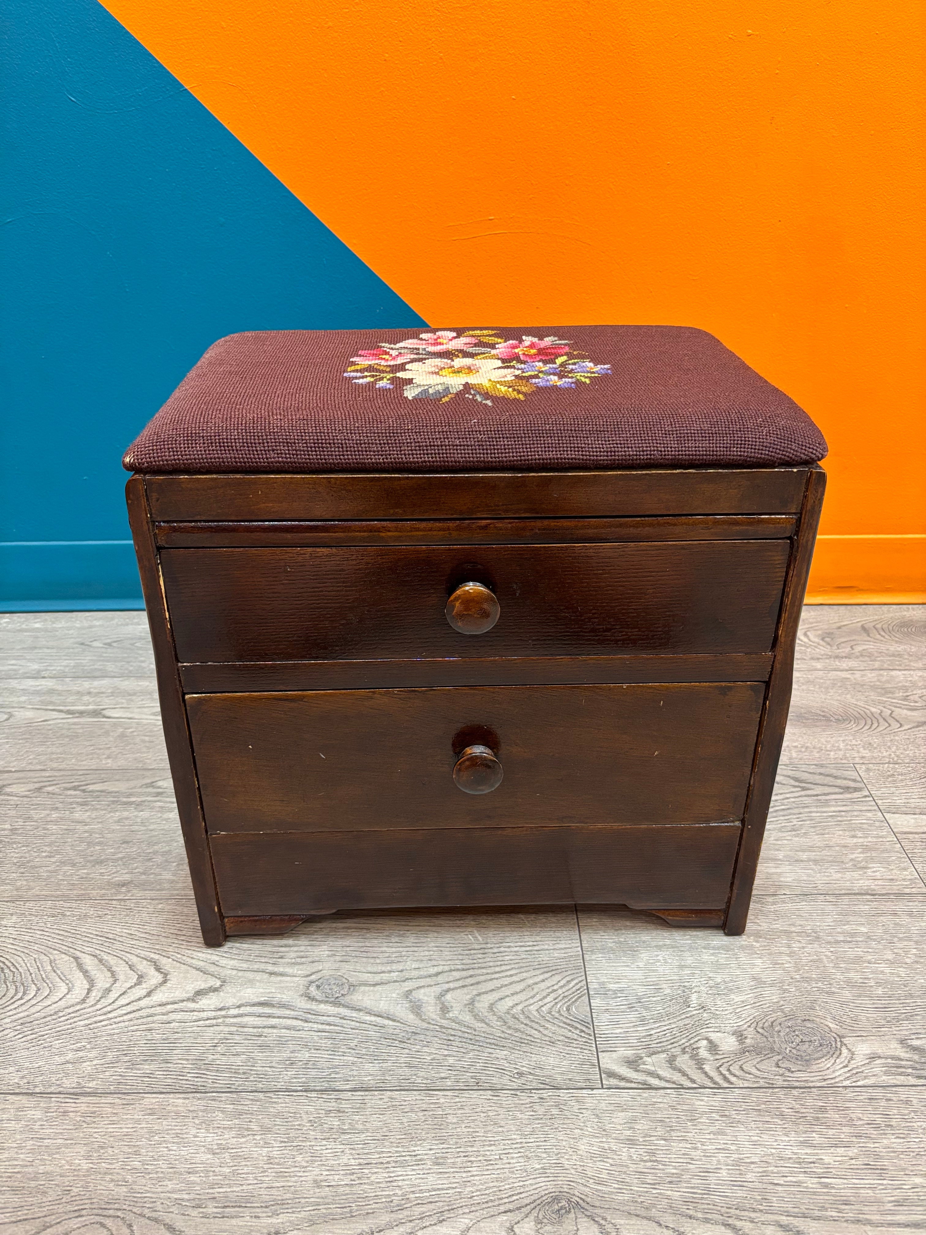 Cross Stitch Stool with Drawers