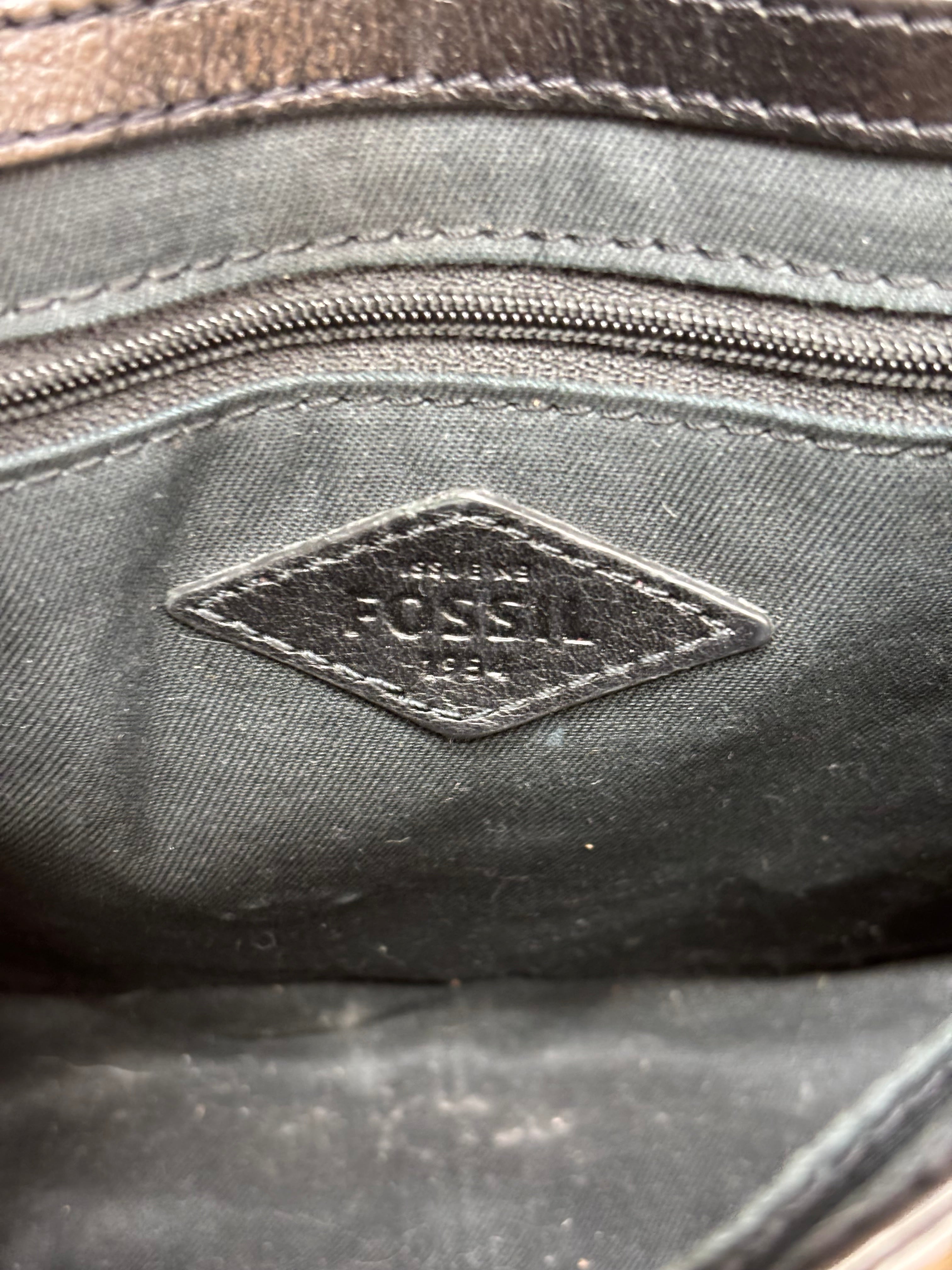 Black Fossil Saddle Crossbody Bag