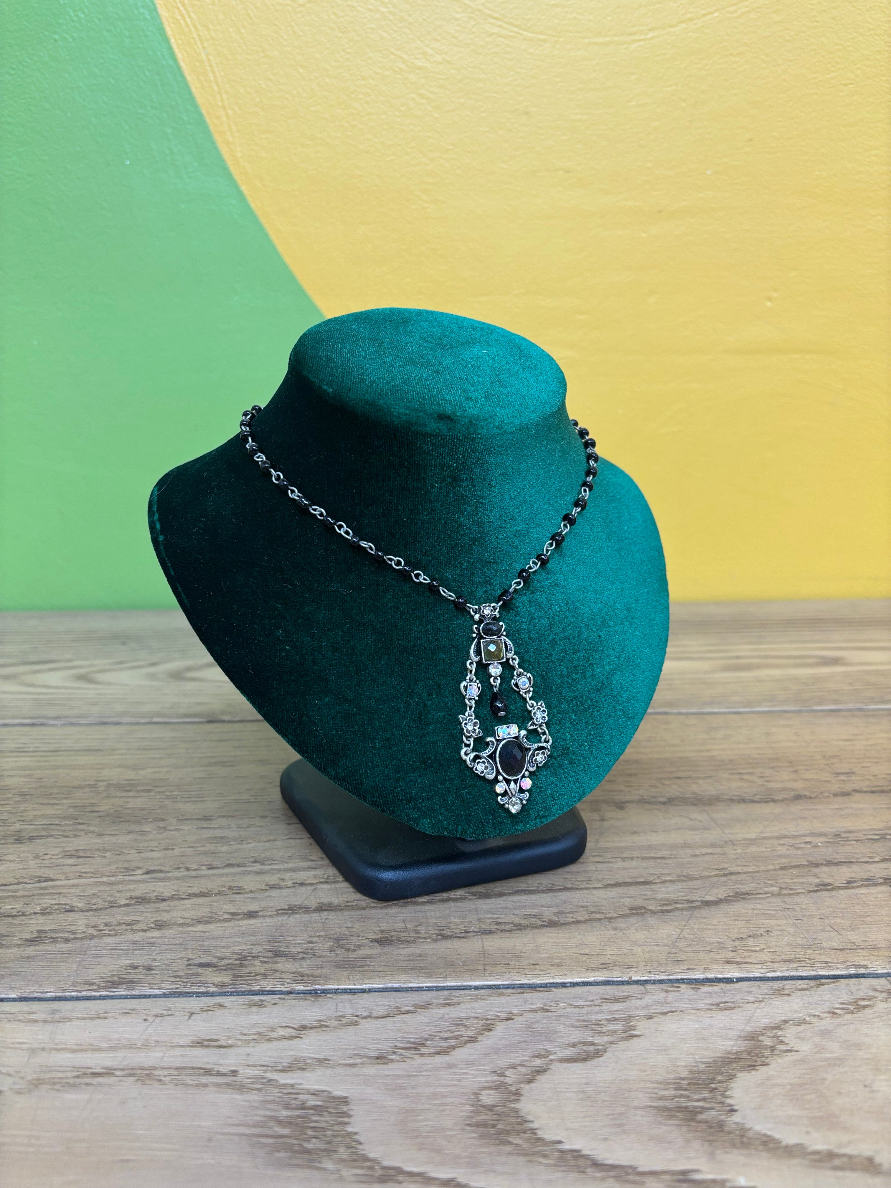 Black Beaded Pendant Necklace