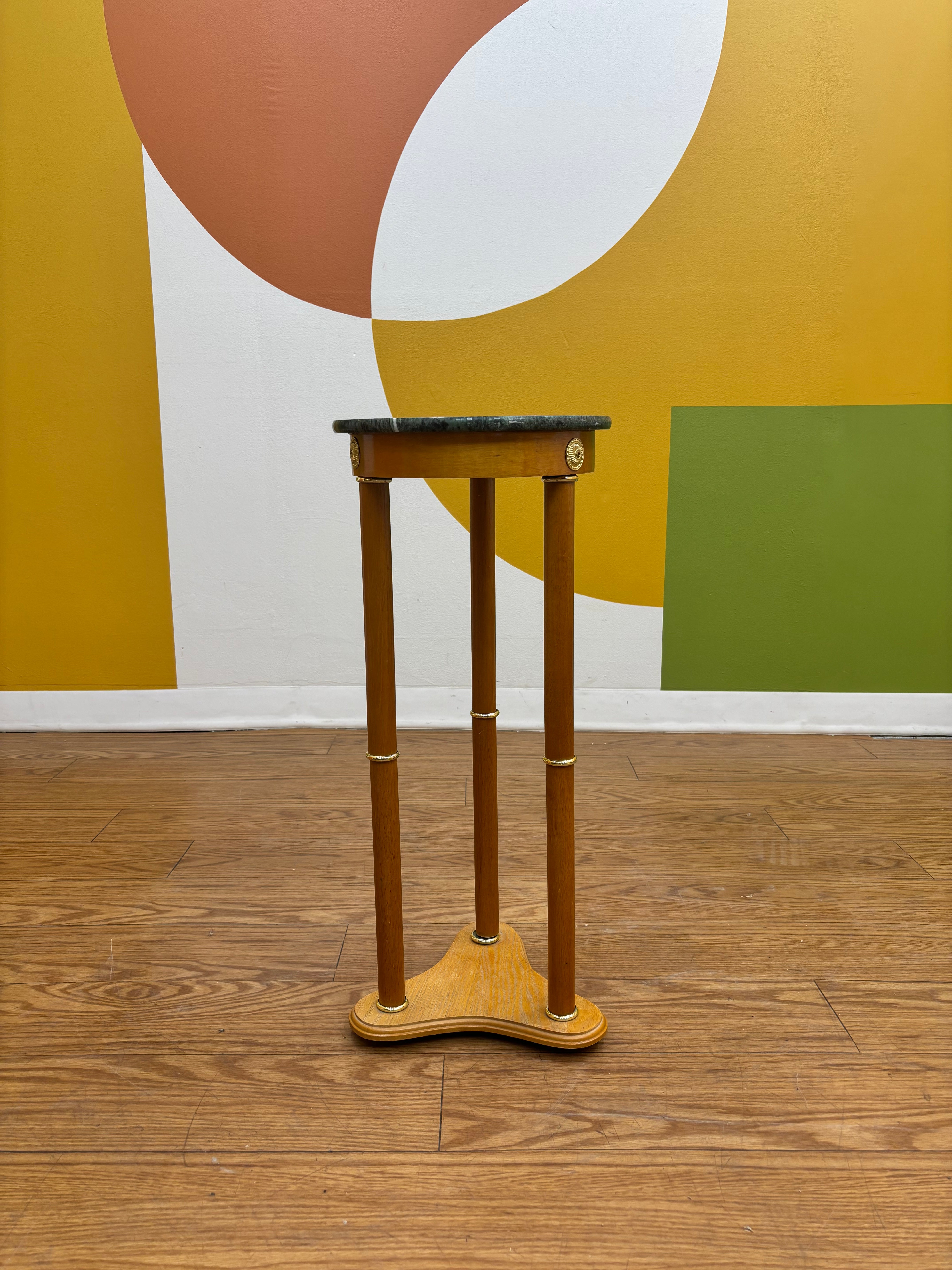 Wood Side Table with Marble Top