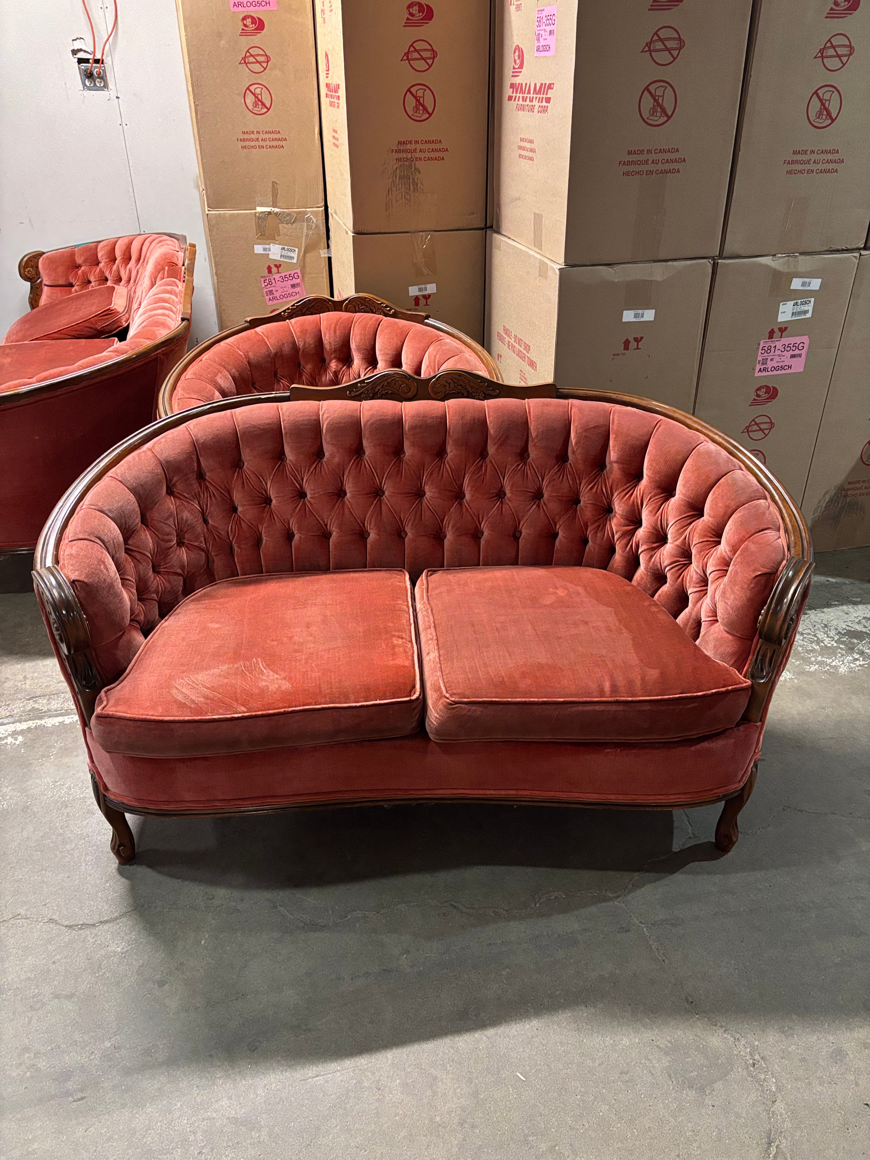 Red Tufted Loveseat