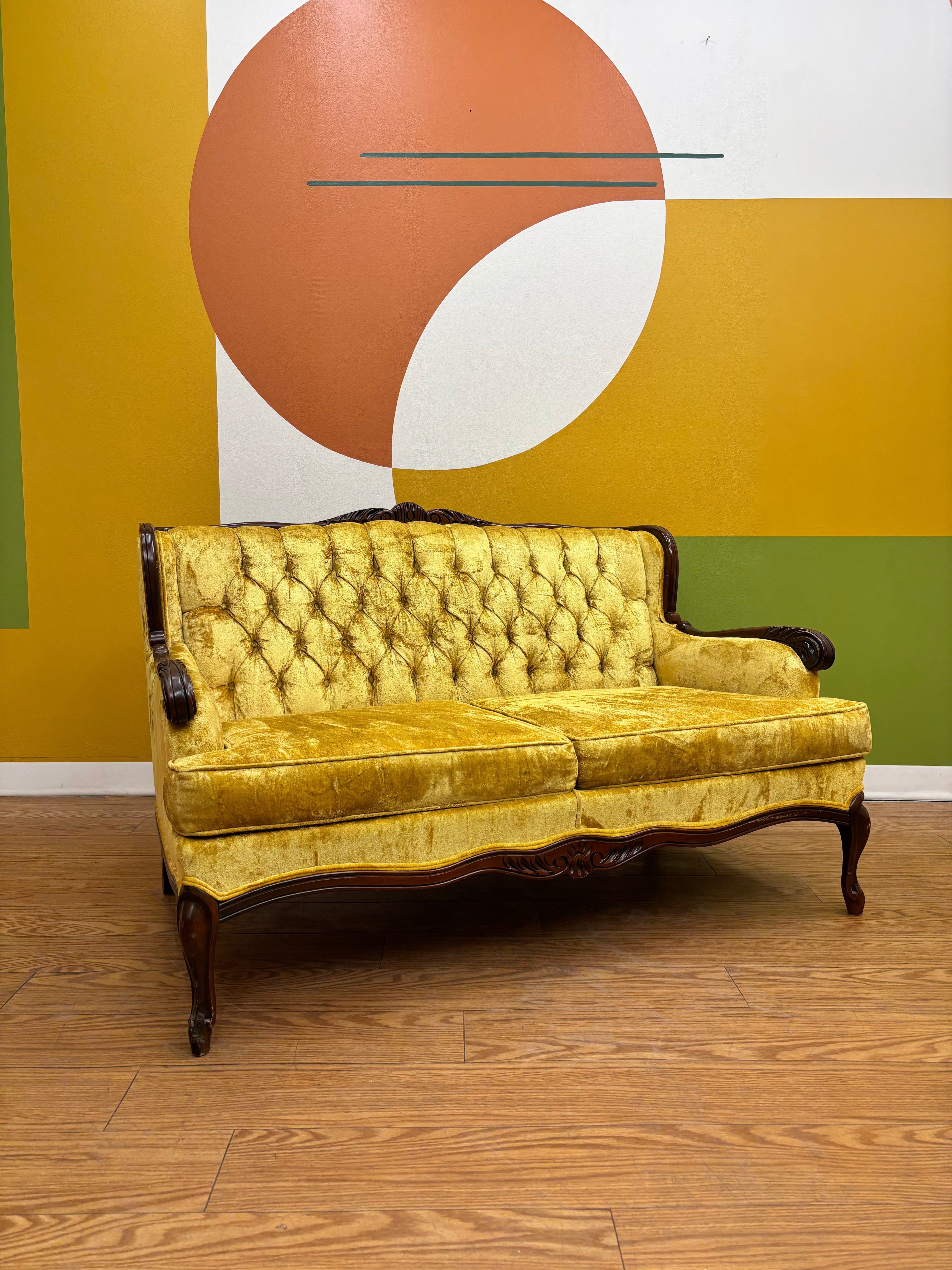 Yellow Tufted Loveseat