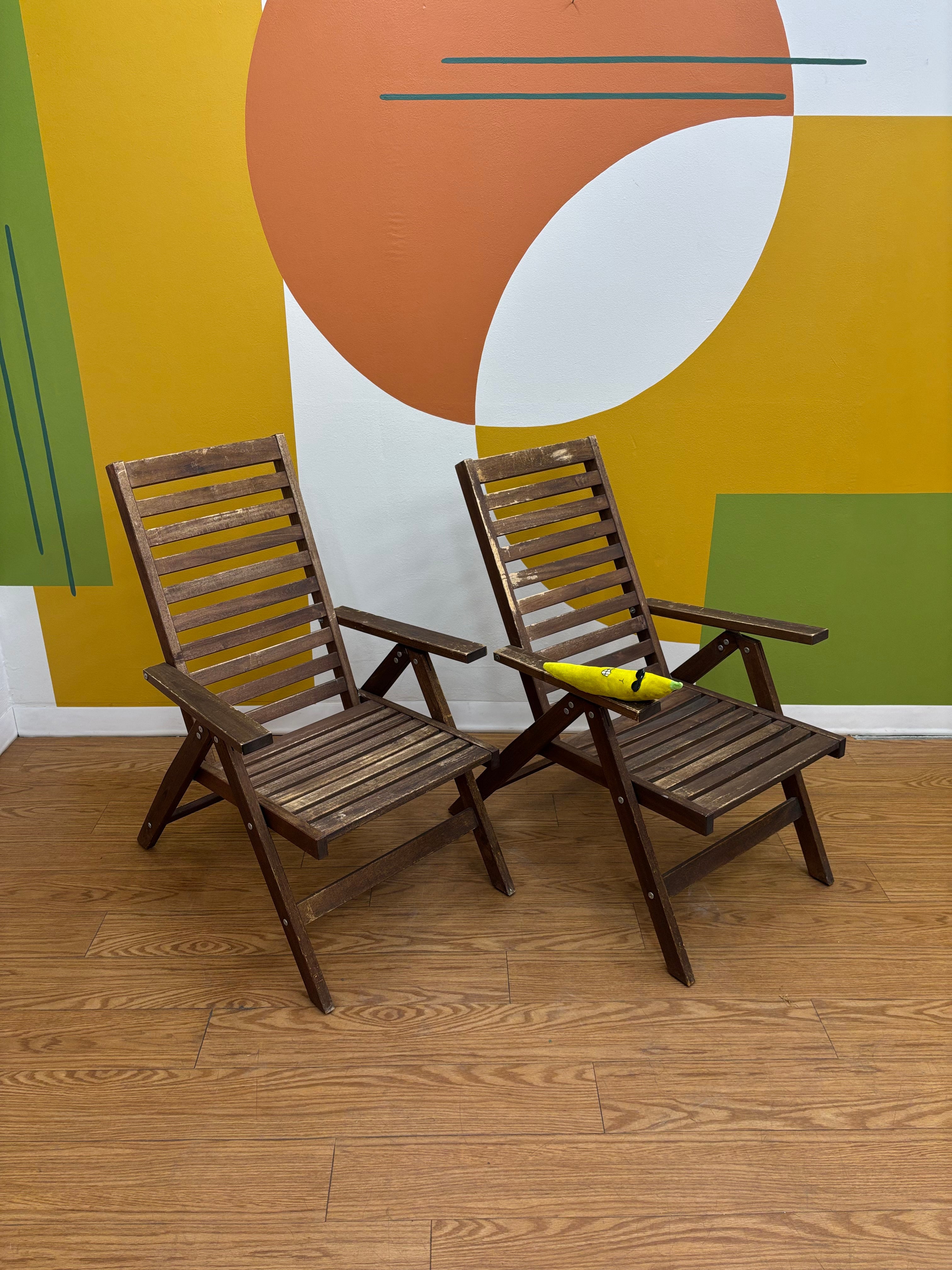 (2) Wood Folding Reclining Chairs