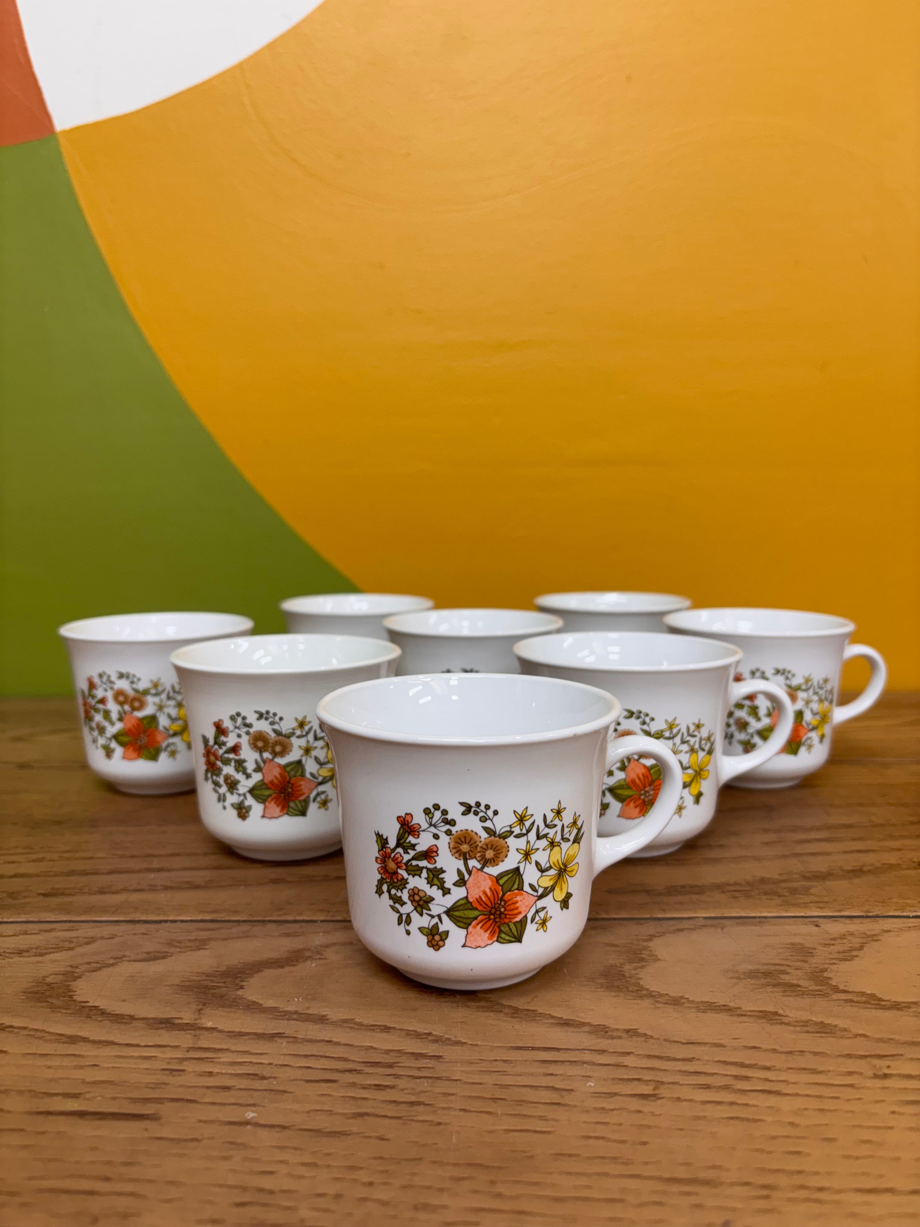 Set of 8 Corning Floral Mugs